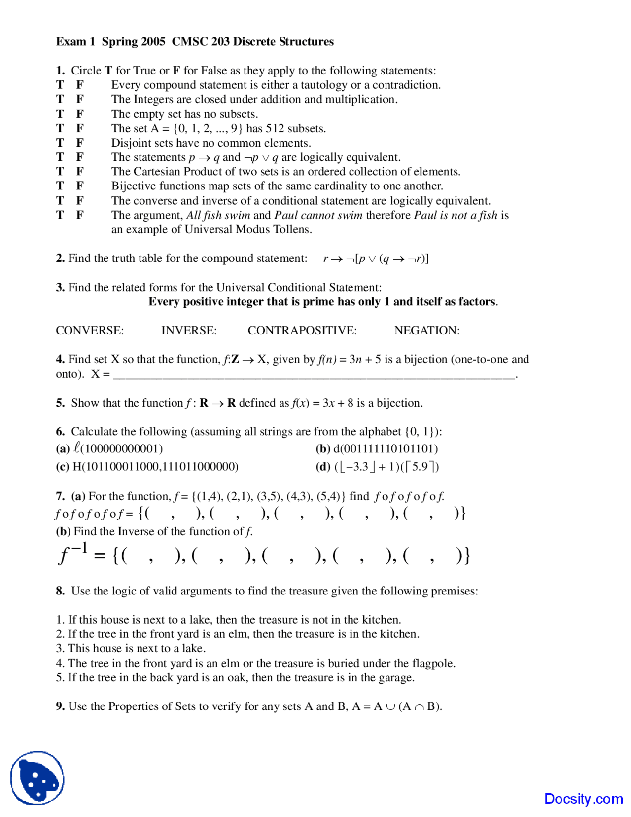Addition and Multiplication - Discrete Structures - Exam - Docsity