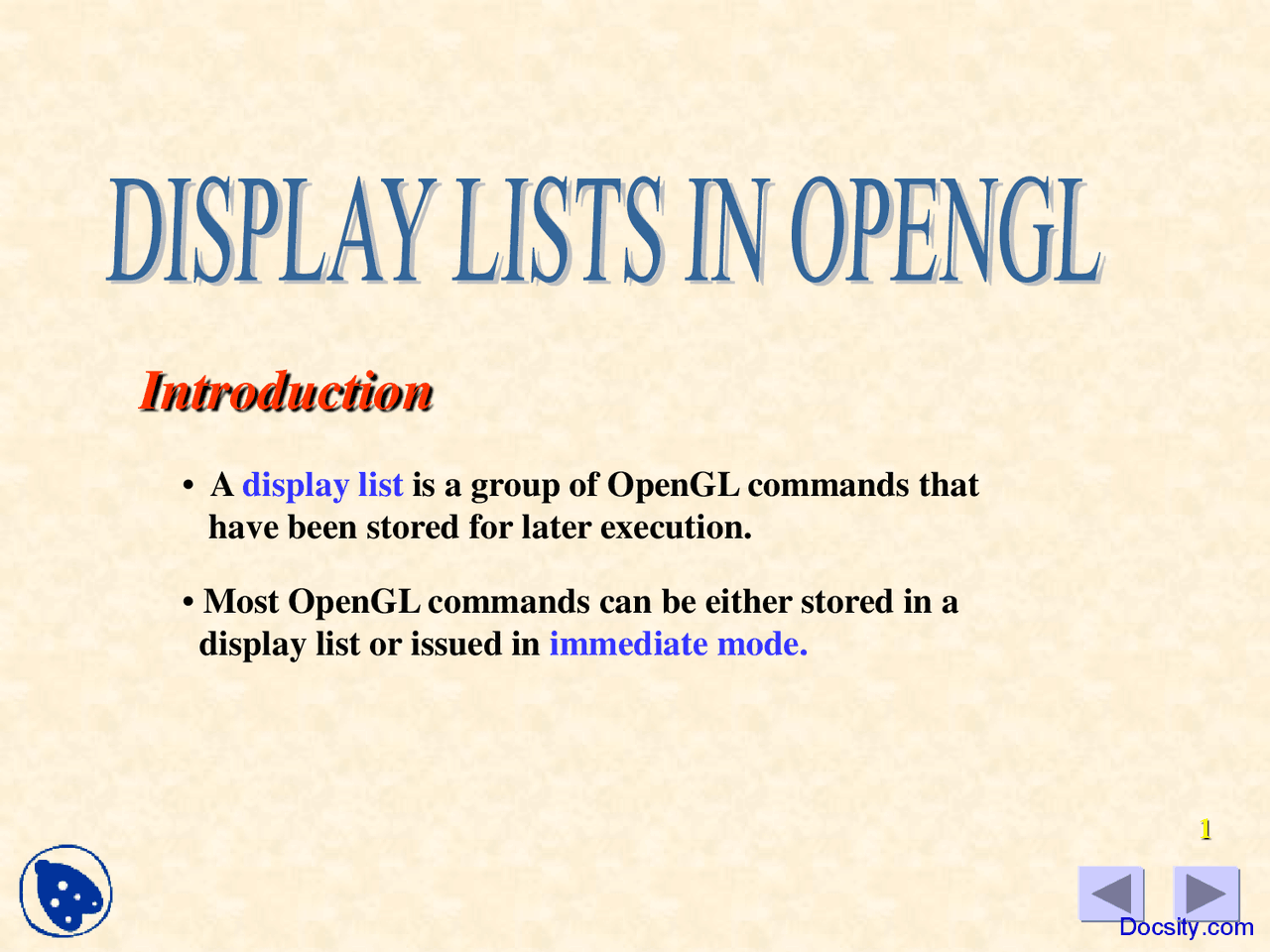 Computer Display List Display List - Computer Graphics - Lecture Slides - Docsity