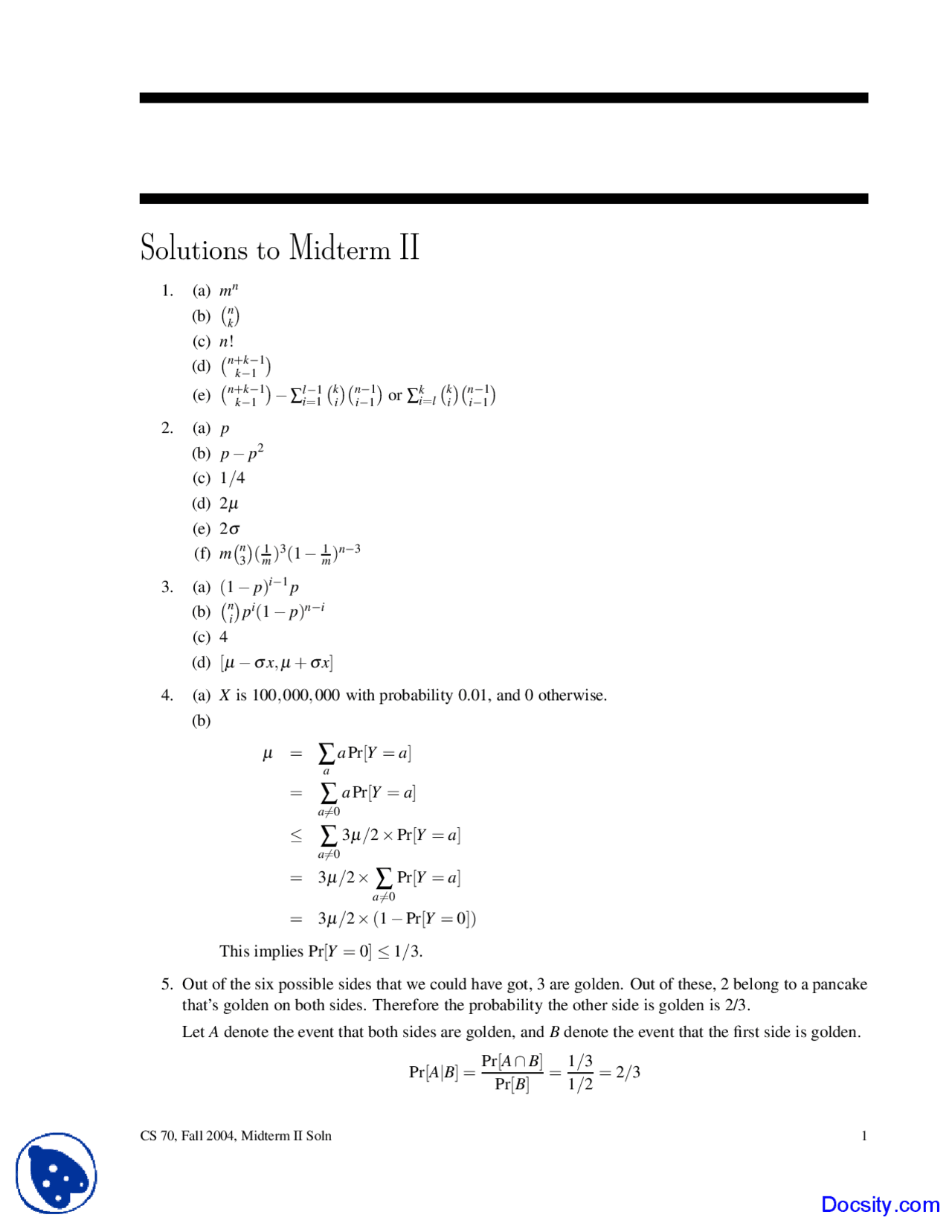 Probability - Discrete Mathematics and Probability Theory - Solved Exam ...