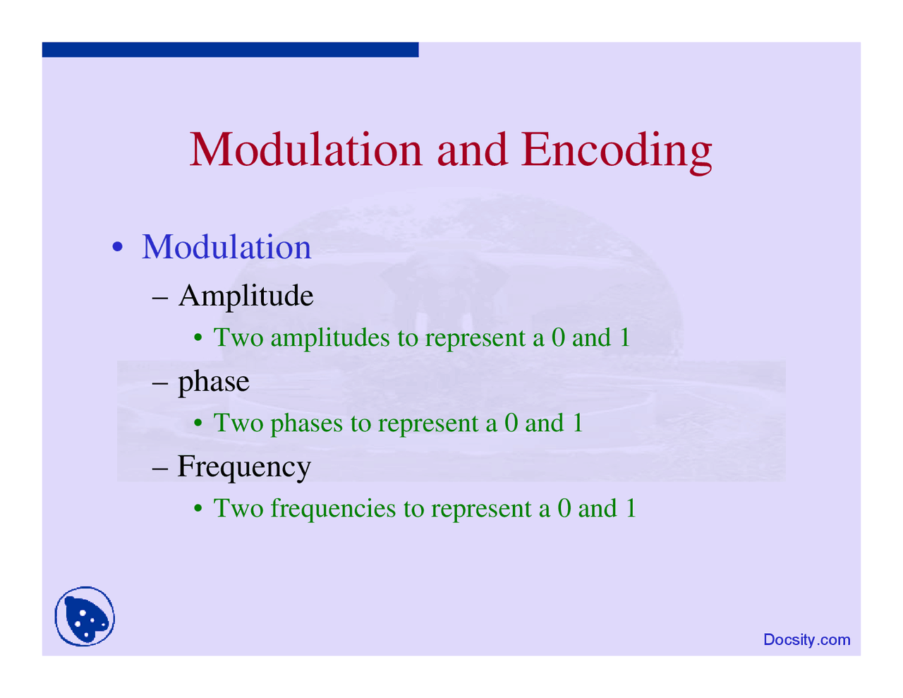 Modulation Encoding - Computer Networks - Lecture Slides - Docsity