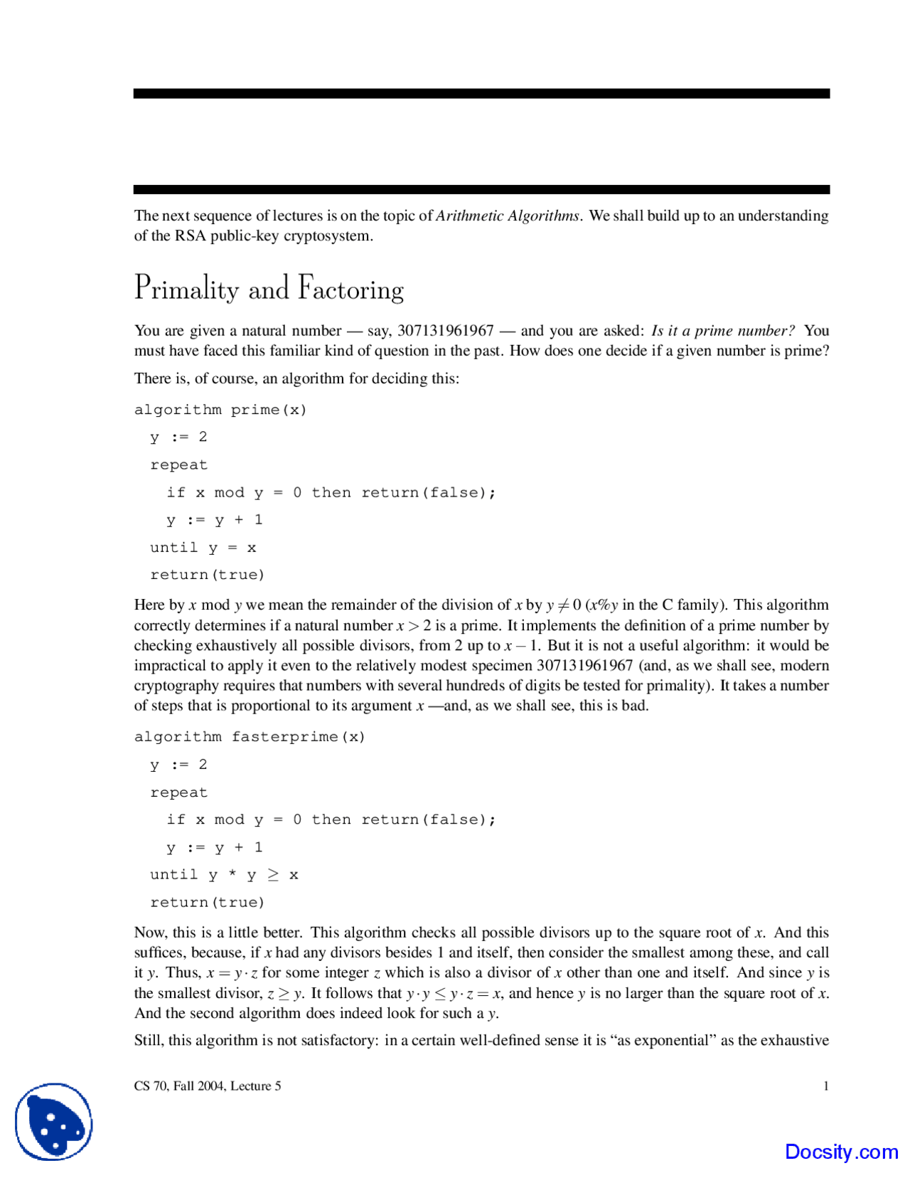 Primality and factoring discrete mathematics and probability theory