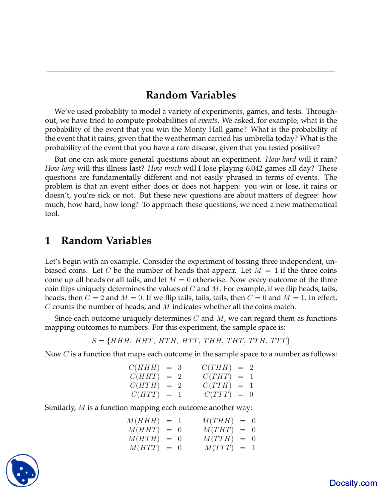Random Variables Image Note Random Variables - Mathematics for Computer Science - Lecture Slides ...