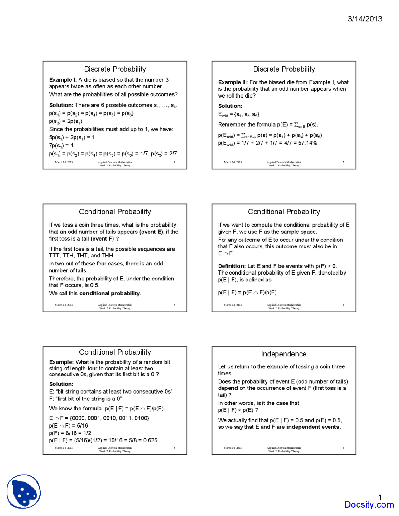 Conditional Probability - Applied Discrete Mathematics - Lecture Slides ...