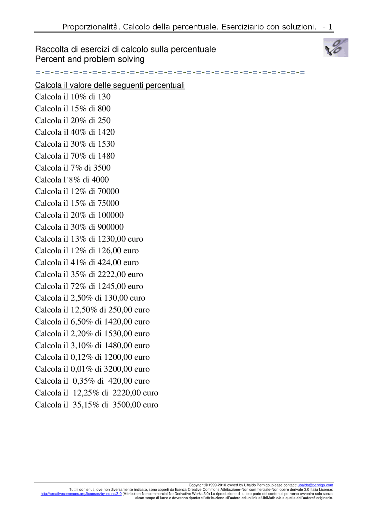 8+ Calcolo Per Percentuale Percentuale - Esercizi di Calcolo - Matematica | Esercizi di Matematica