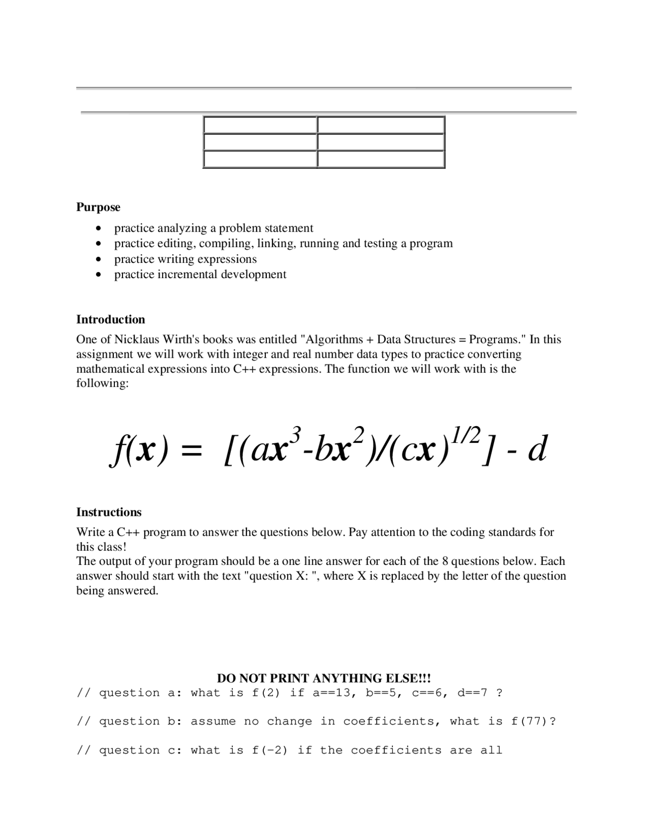 Problem Statement - Computers and Programming I - Assignment - Docsity