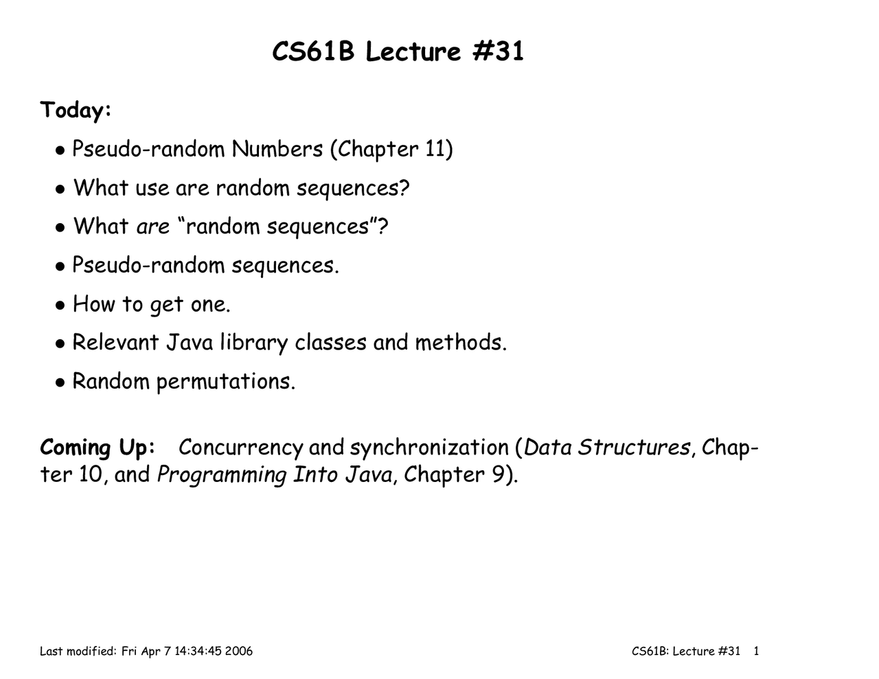 Random Sequence - Data Structures and Advanced Programming - Lecture ...