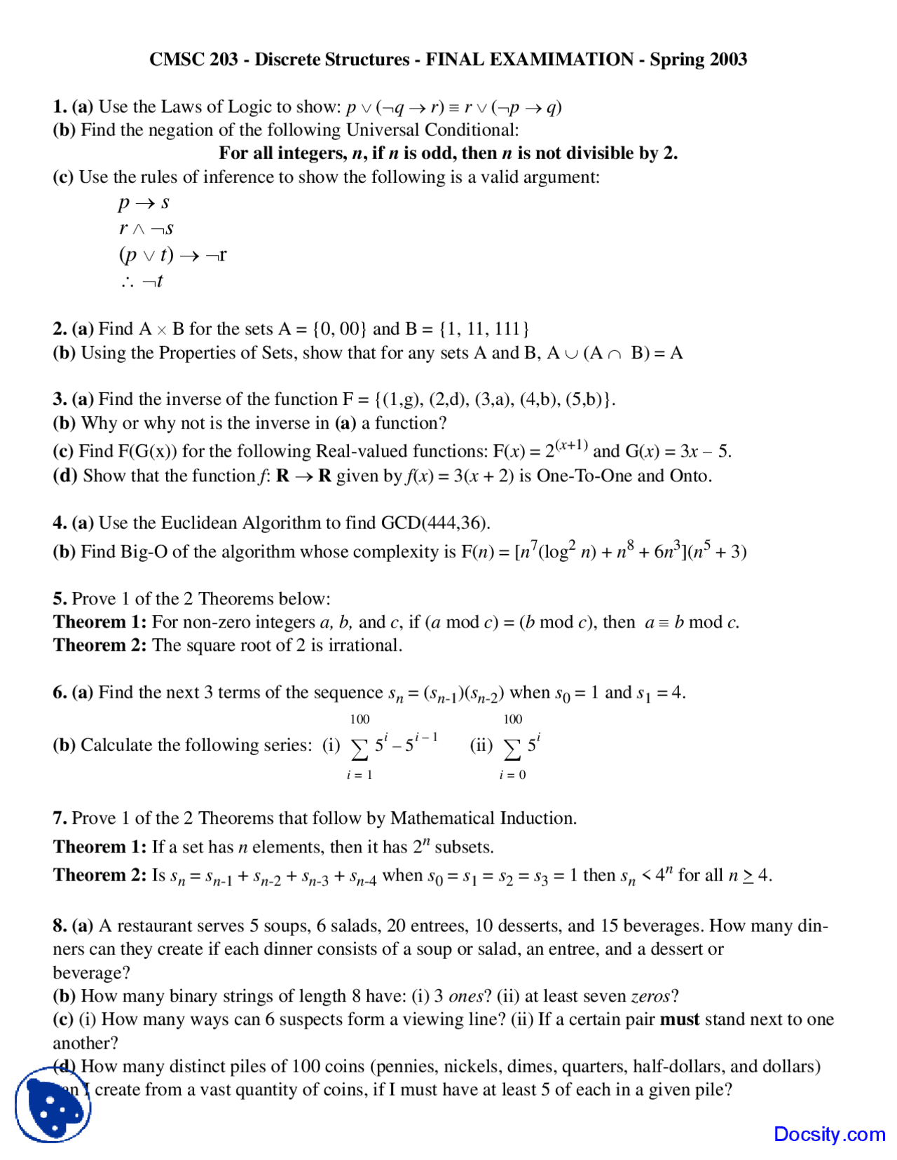 Discrete Structure Important Questions Properties of Sets - Discrete Structures - Exam | Exams Discrete ...