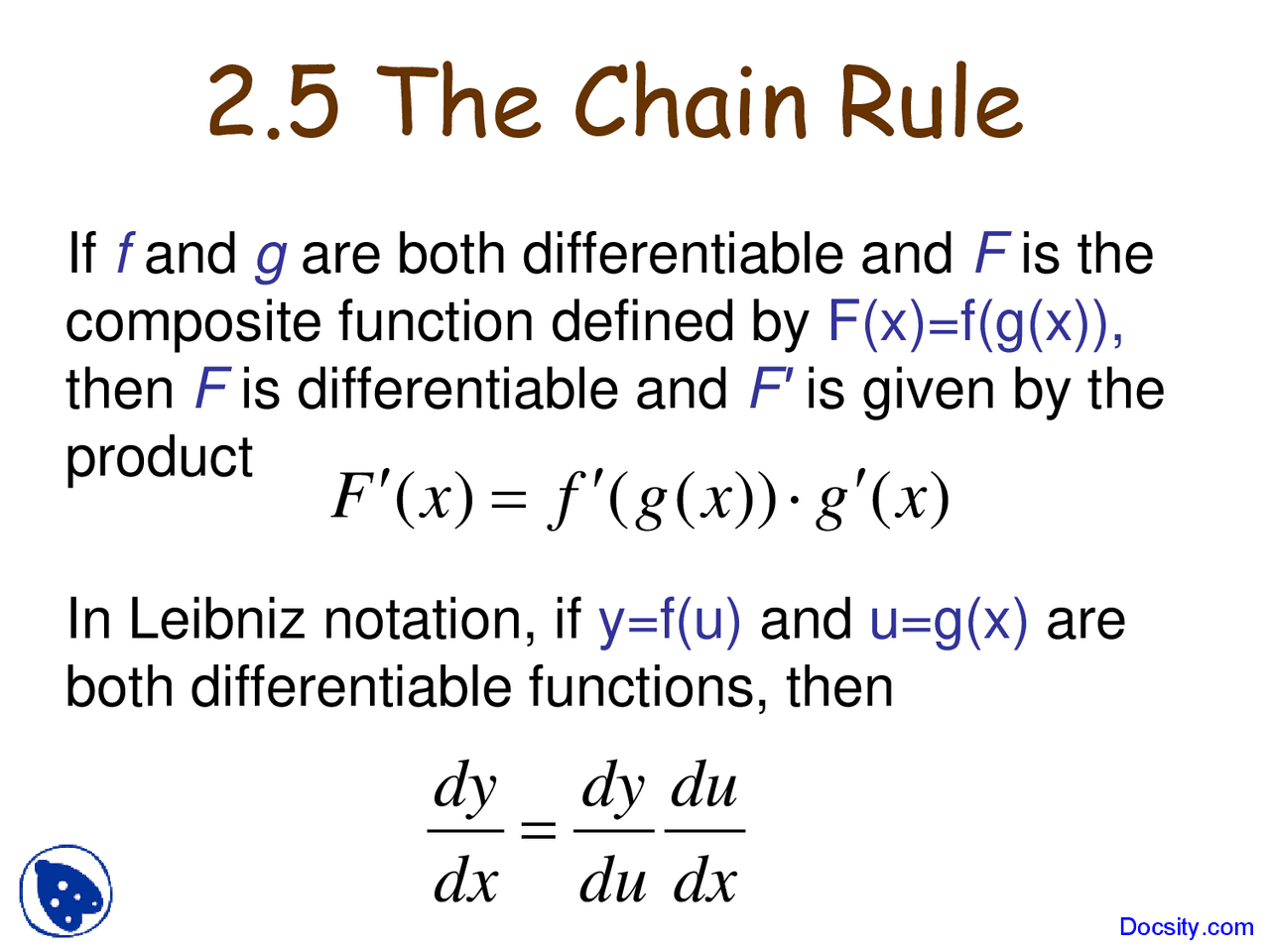 Bascal Chain Rule Chain Rule - Calculus I - Lecture Slides - Docsity