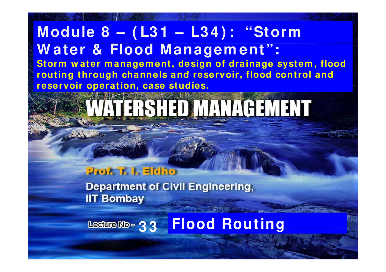 Flood Routing - Watershed Management - Lecture Slides - Docsity