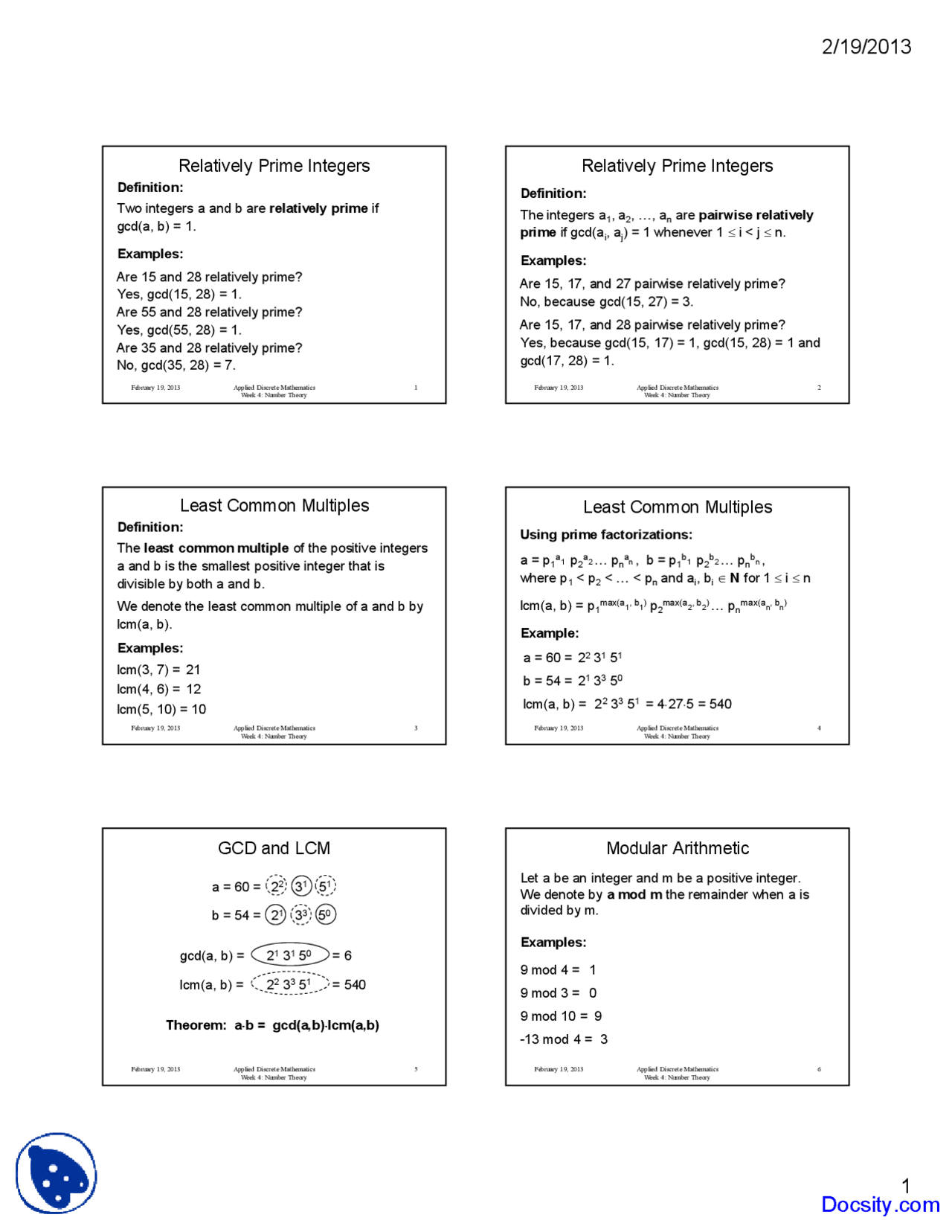 Prime Numbers Discrete Math Relatively Prime Integers - Applied Discrete Mathematics - Lecture ...