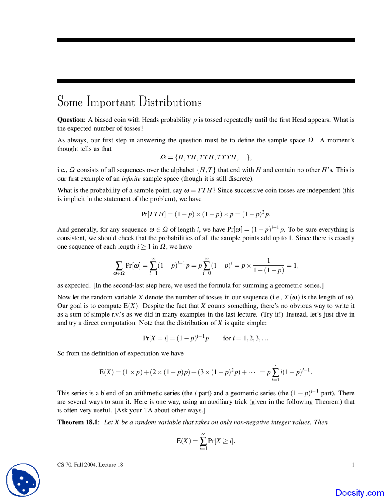 Distribution Math Notes Important Distributions - Discrete Mathematics and Probability Theory ...