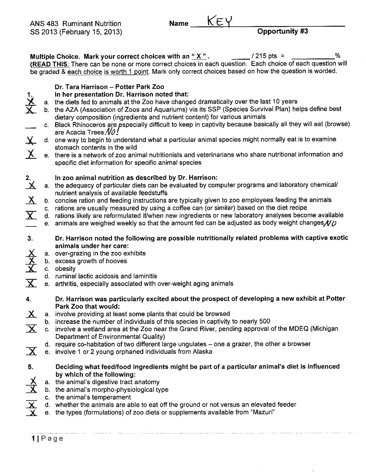 Exam 3 Answer Key - Ruminant Nutrition | ANS 483 - Docsity