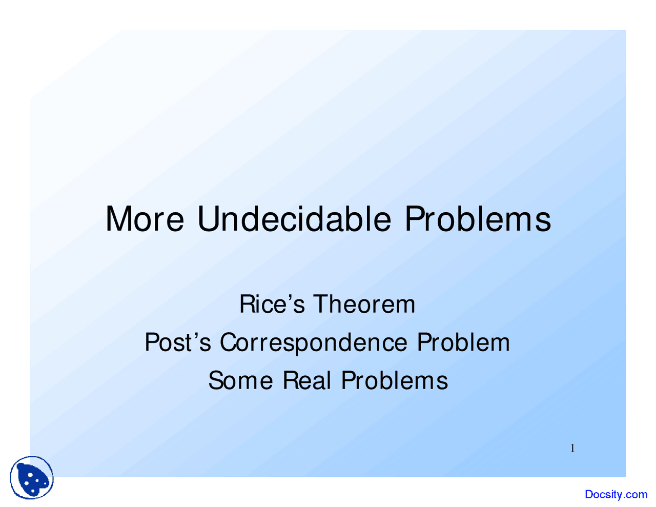 More Undecidable Problems - Automata and Complexity Theory - Lecture ...