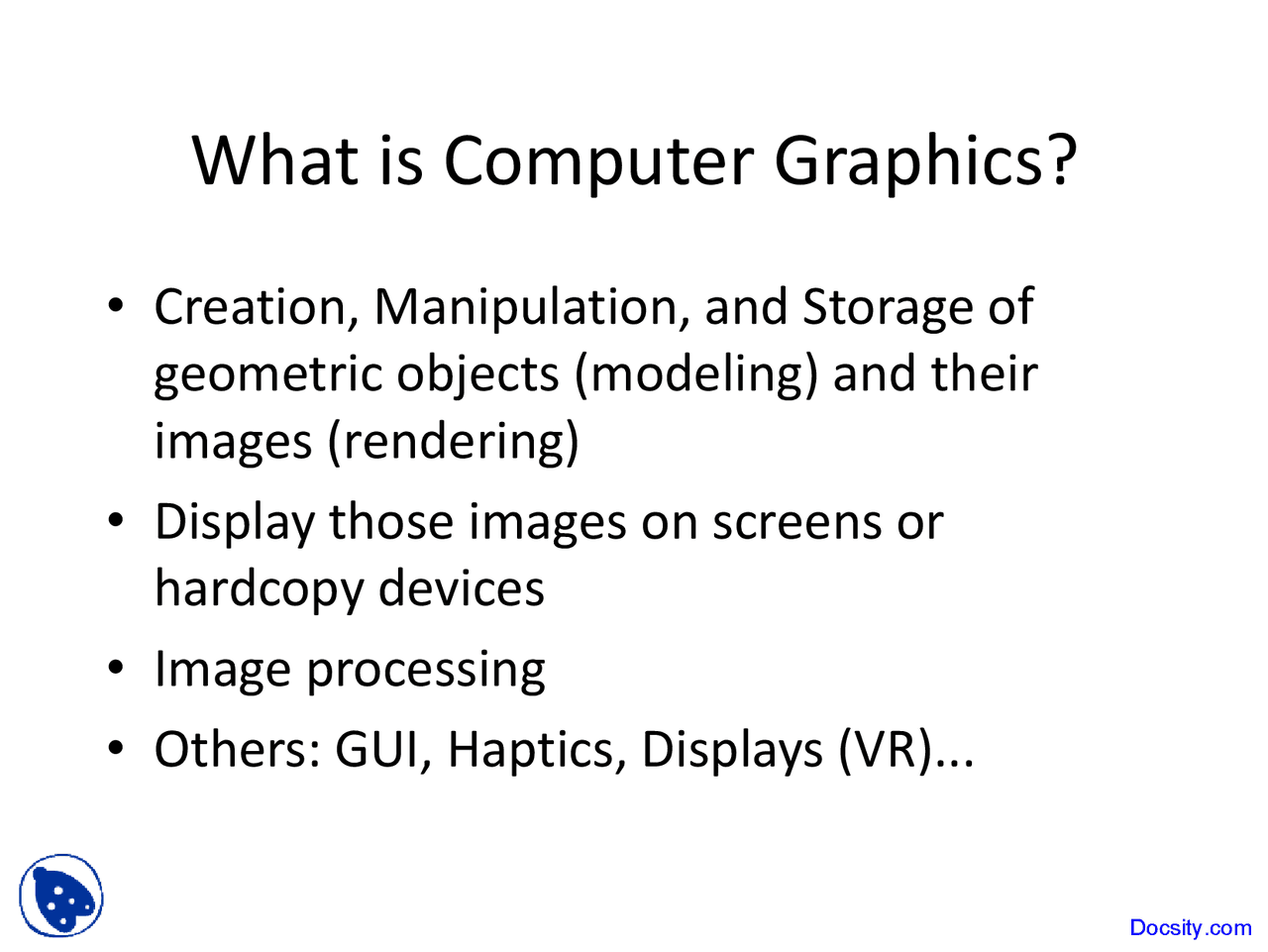 Creation - Introduction to Computer Graphics - Lecture Slides - Docsity