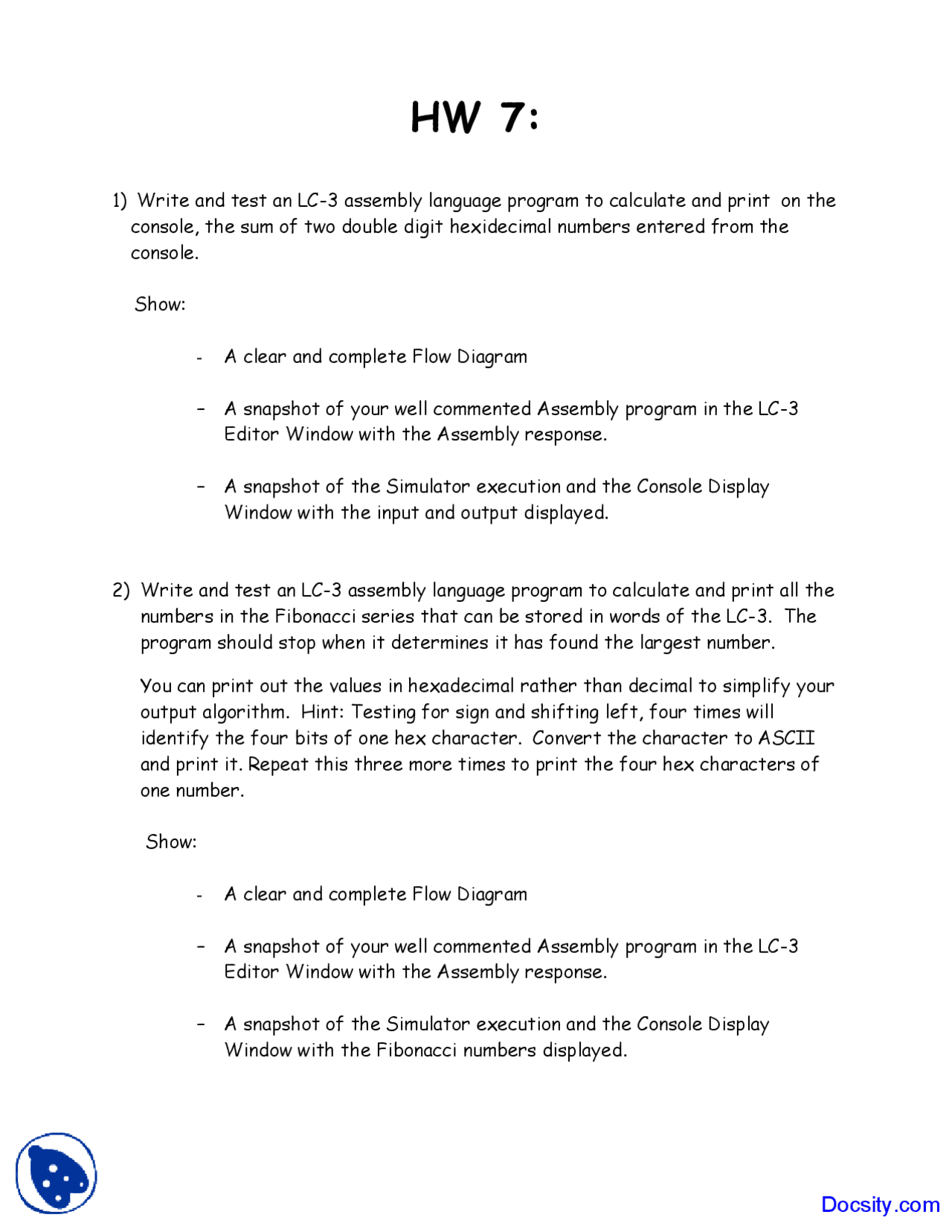 Assembly Language - Machine Organization - Home Work - Docsity