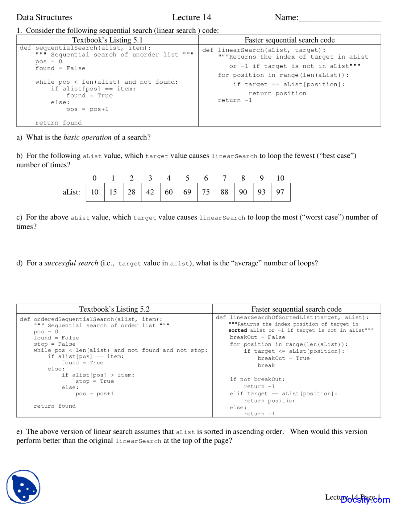 Sequential Search - Data Structures - Lecture Notes | Study notes Data ...