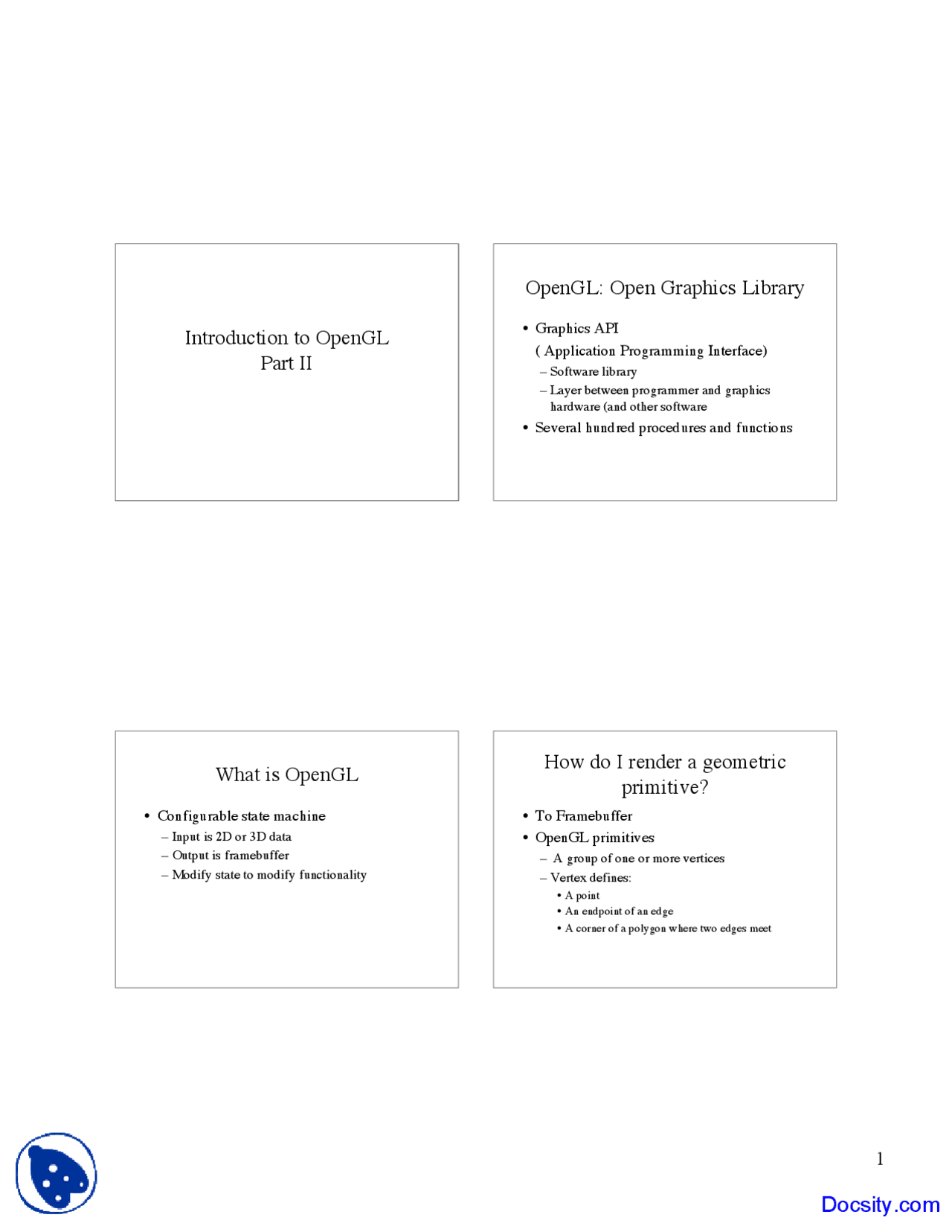 OpenGL - Introduction to Computer Graphics - Lecture Slides - Docsity