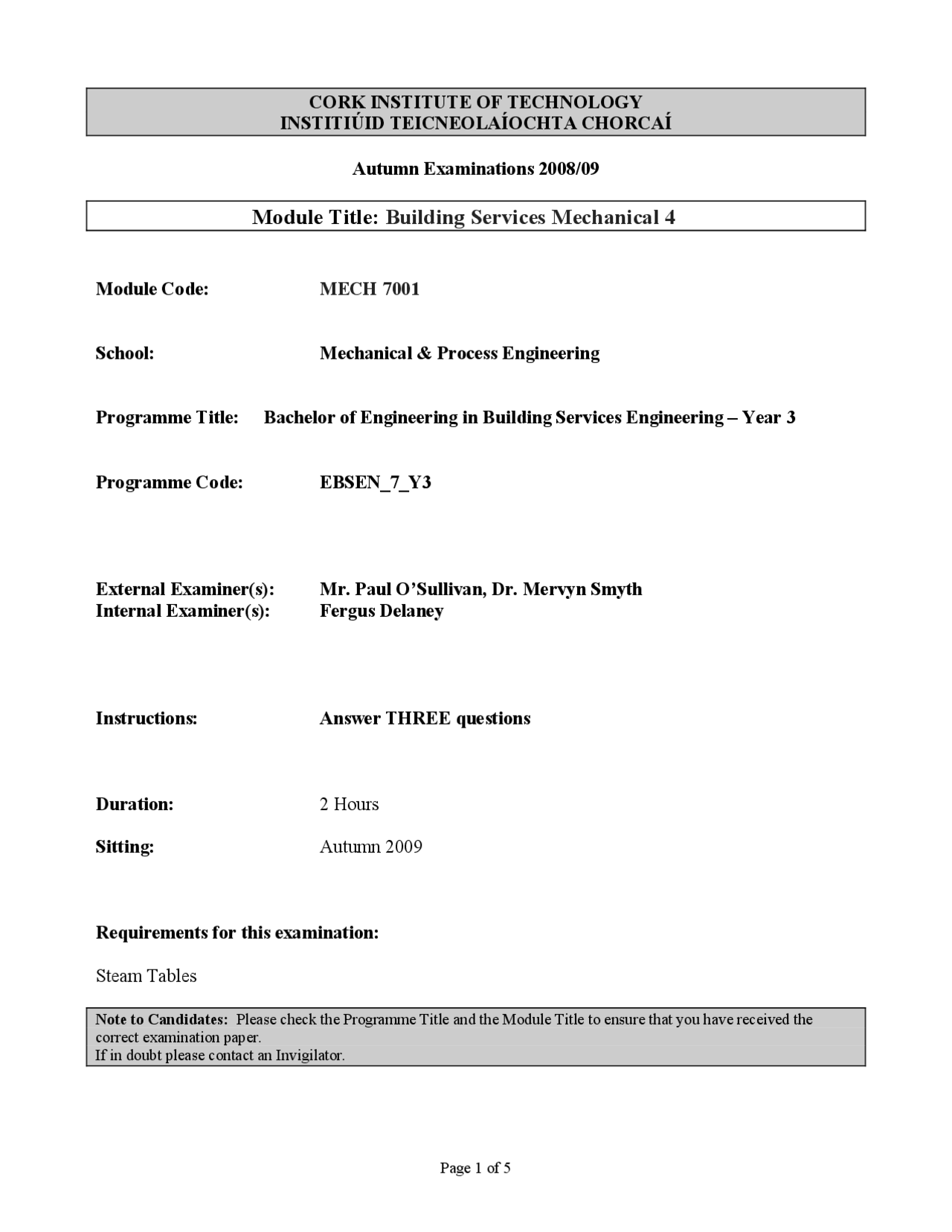 Calculate the Cooling - Building Services - Mechanical - Past Exam ...