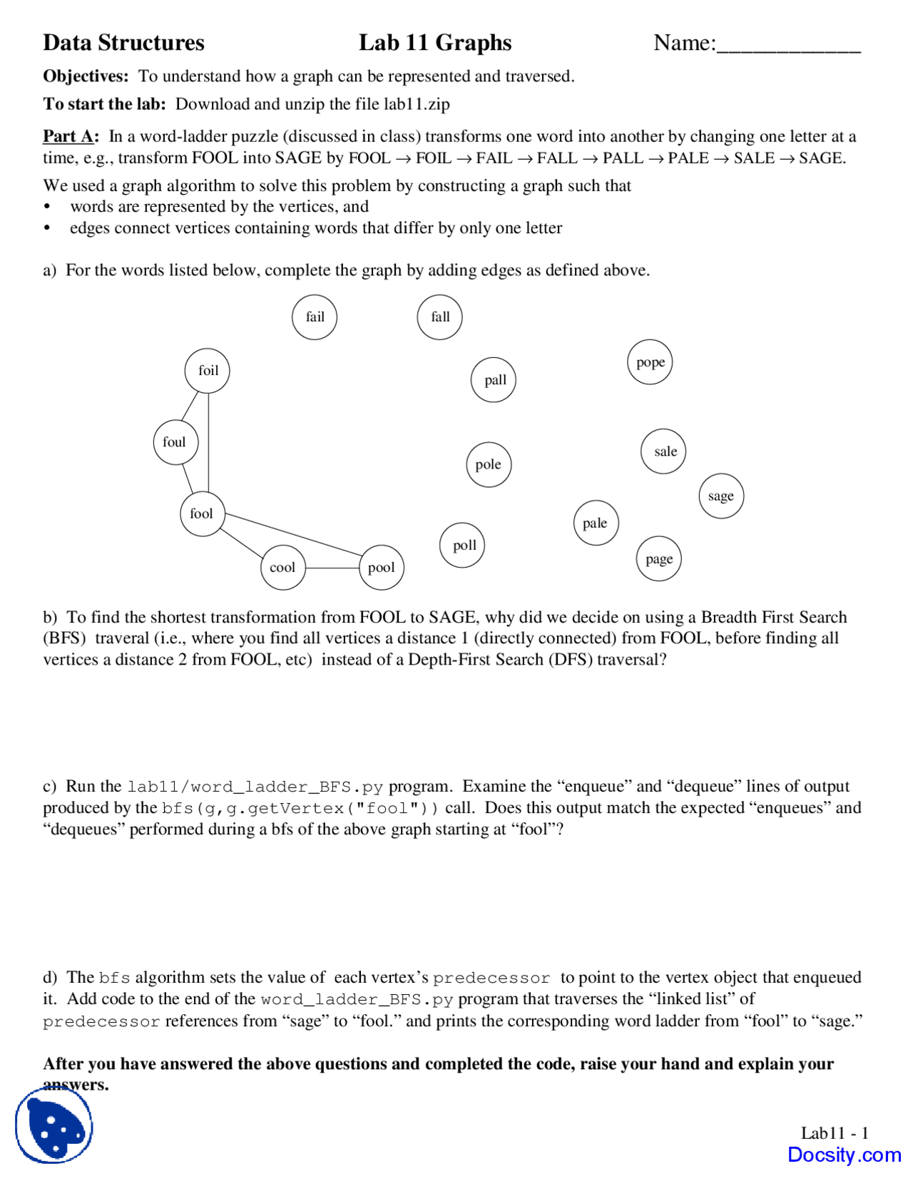 Graphs - Data Structures - Lab - Docsity