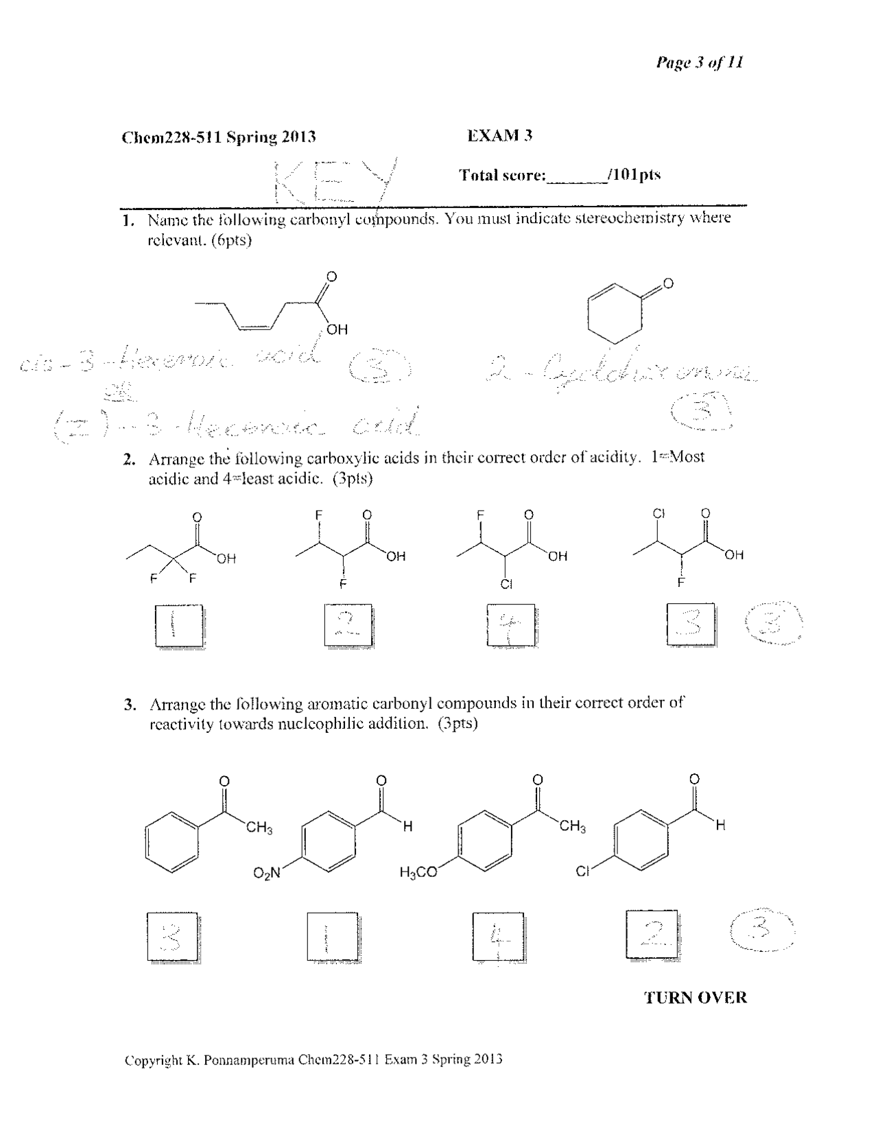 Organic Chemistry II - Solutions to Exam 3 | CHEM 228 - Docsity