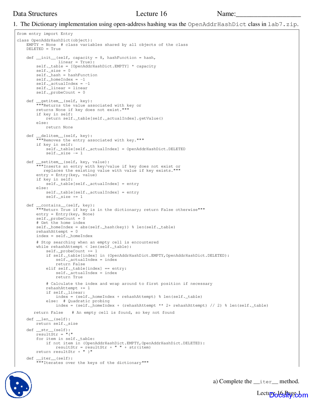 Implementation Notes Example Data Engineering Implementation - Data Structures - Lecture Notes - Docsity