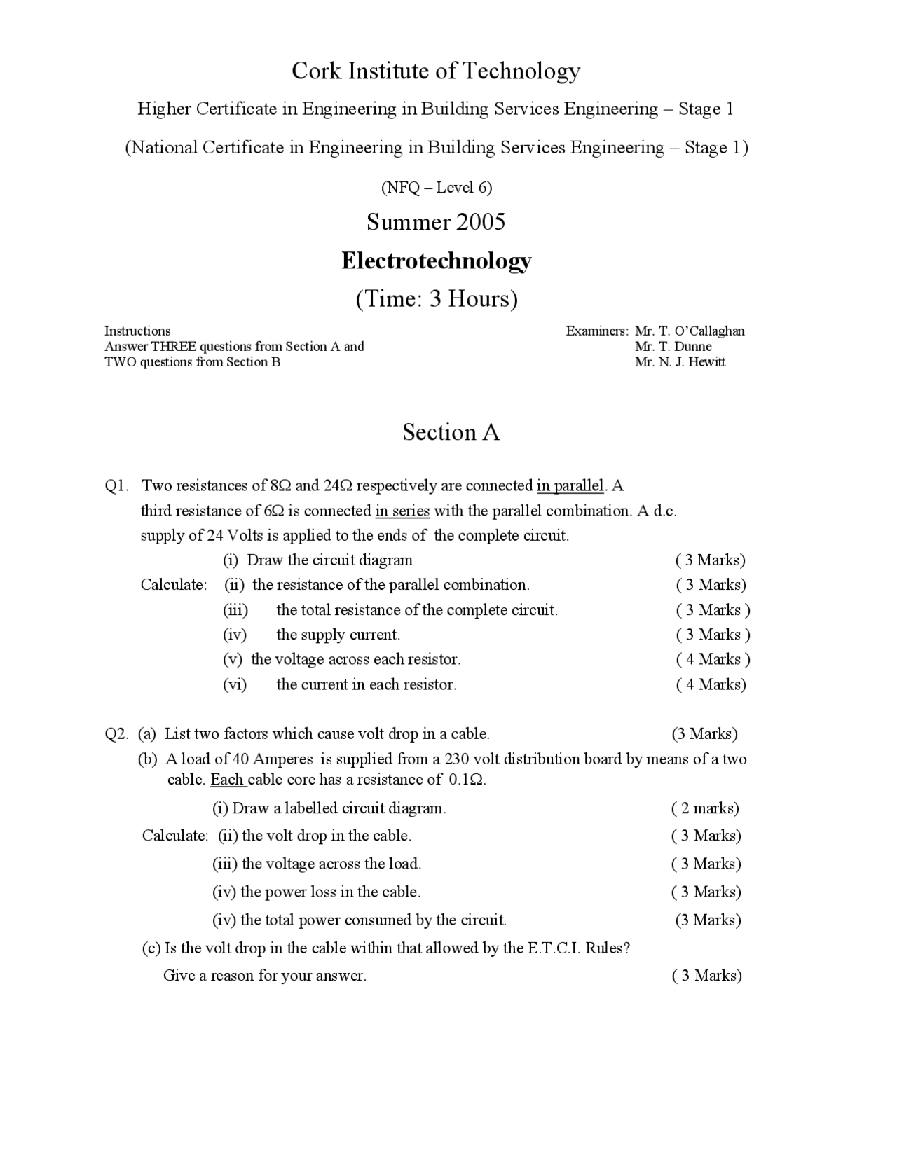 Power Tech Technology Math Exam The Power Factor - Electrotechnology - Past Exam Paper - Docsity