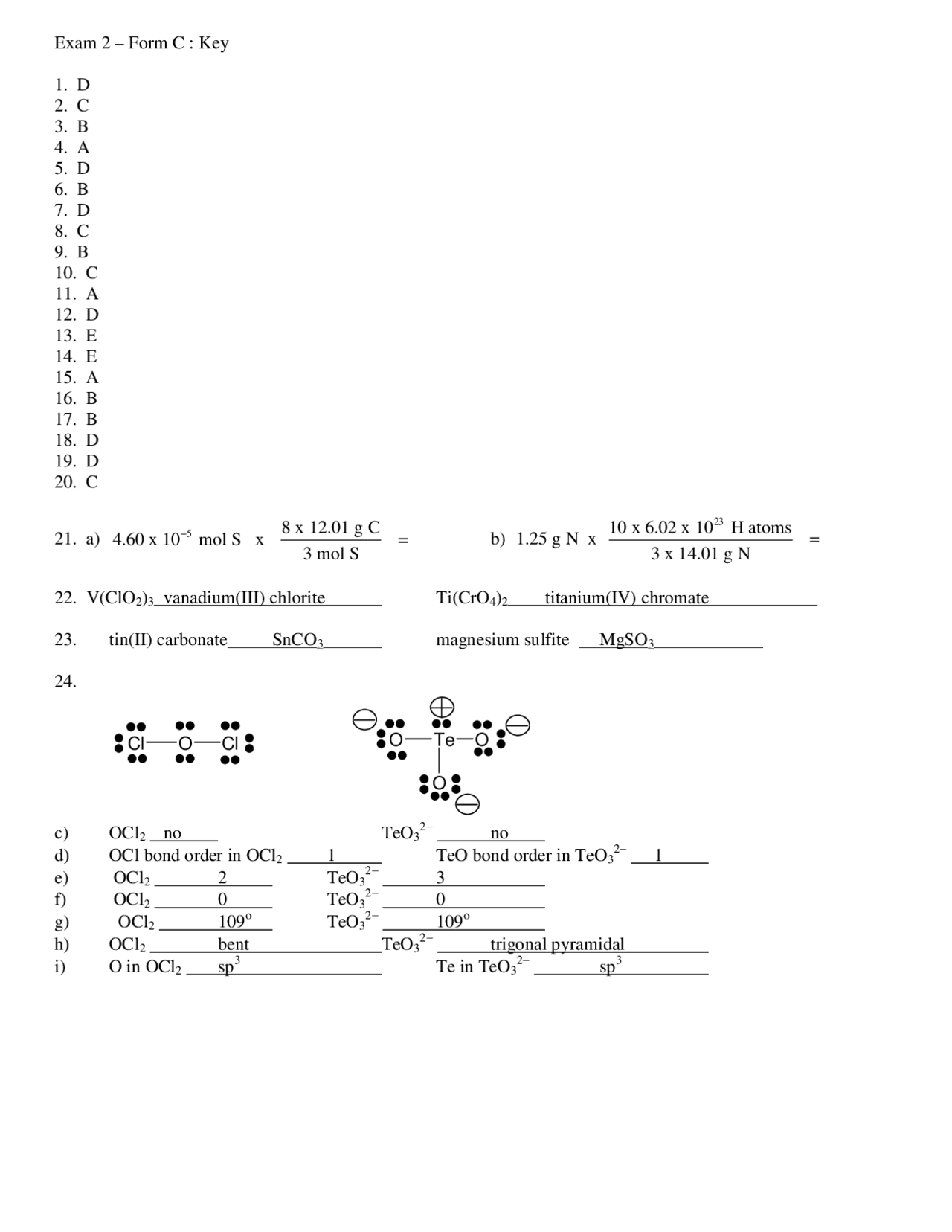 24 Questions On Chemistry A Molecular Science With Answer Key Ch 101 Docsity