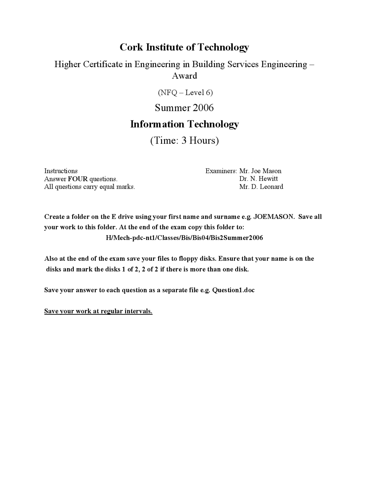 Risk Assessment - Information Technology - Past Exam Paper - Docsity