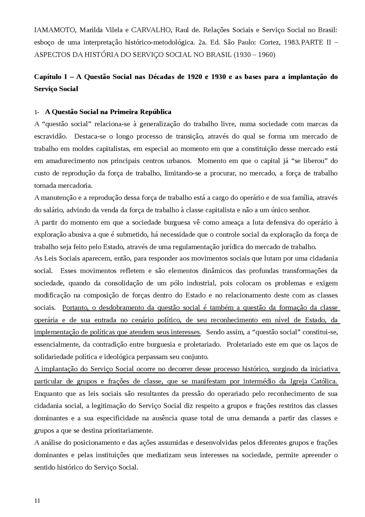 Questão Social E Serviço Social Iamamoto