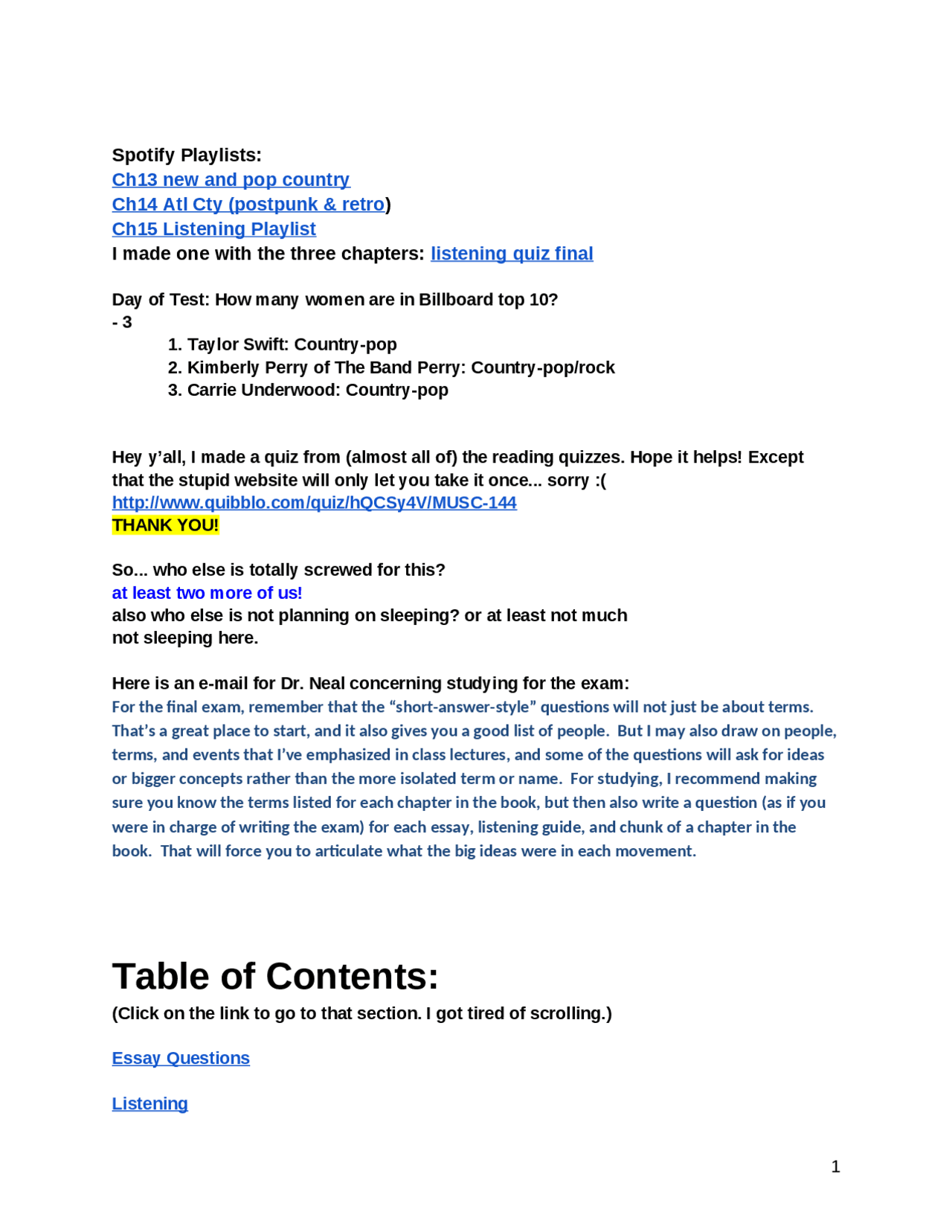 Final Exam Study Guide - Introduction to Country Music | MUSC 144 | Study  notes Music | Docsity