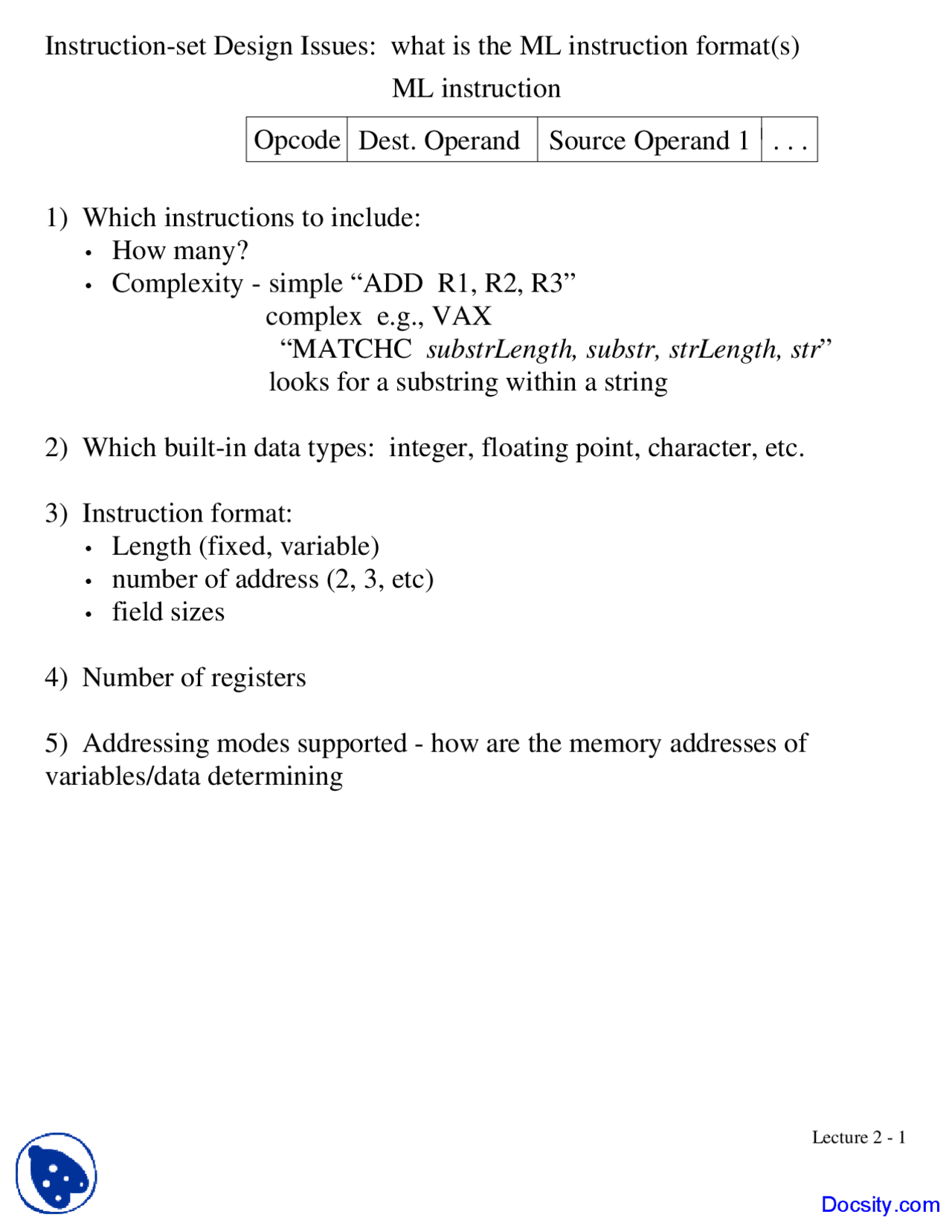 Instruction-Set Design Issues - Intro to Computer Architecture ...