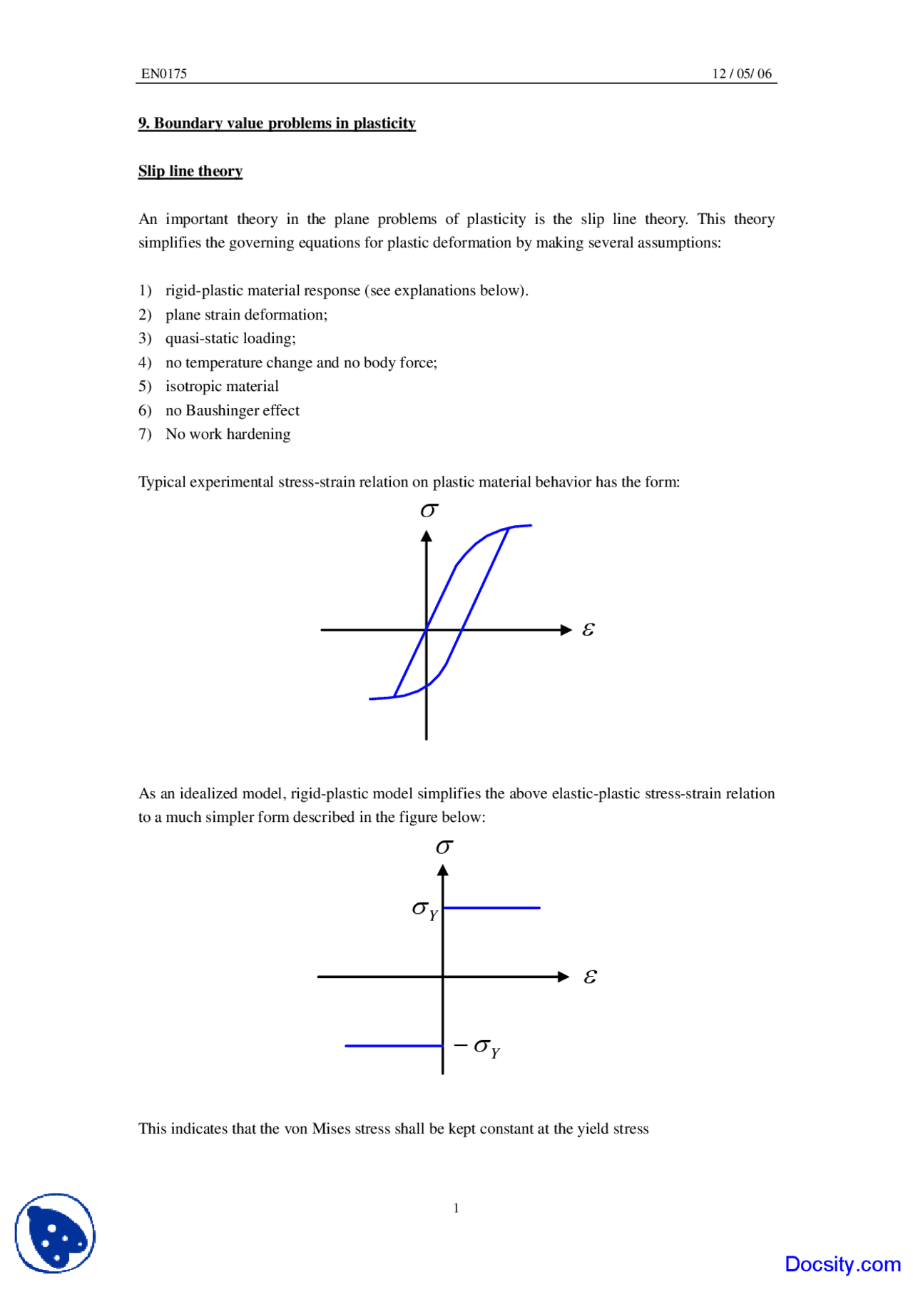 Sliding Line Method Slip Line Theory - Advanced Mechanics of Solids - Lecture Notes - Docsity