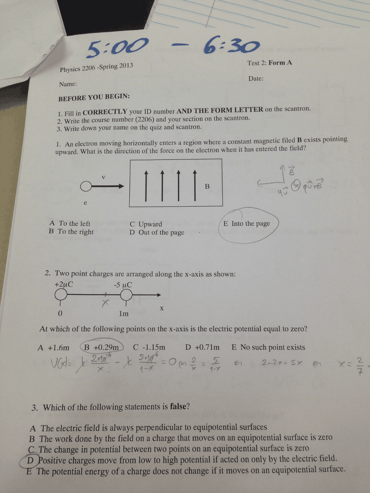 General Physics - Test Two Solutions | PHYS 2206 - Docsity