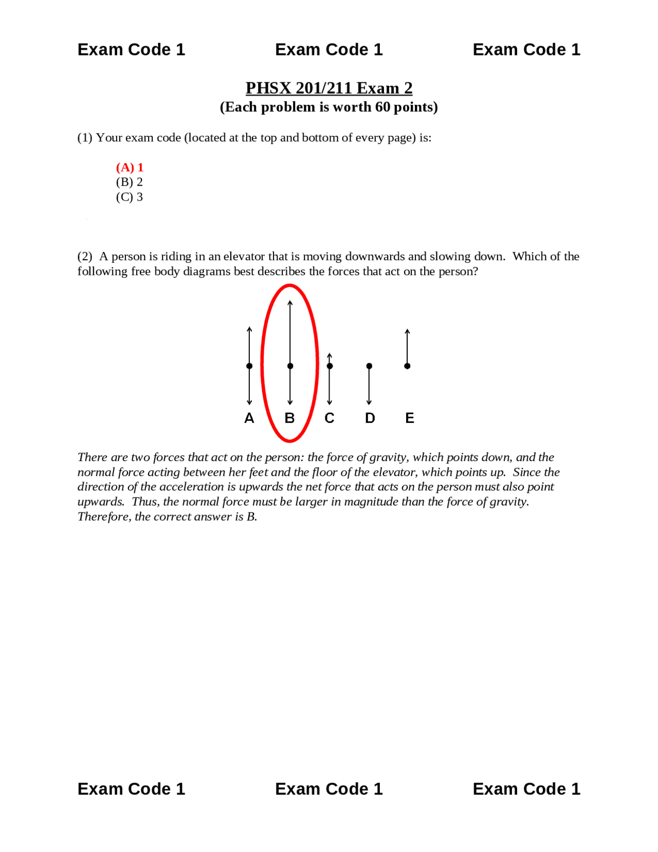Practice Exam 2 on General Physics I | PHSX 211 - Docsity