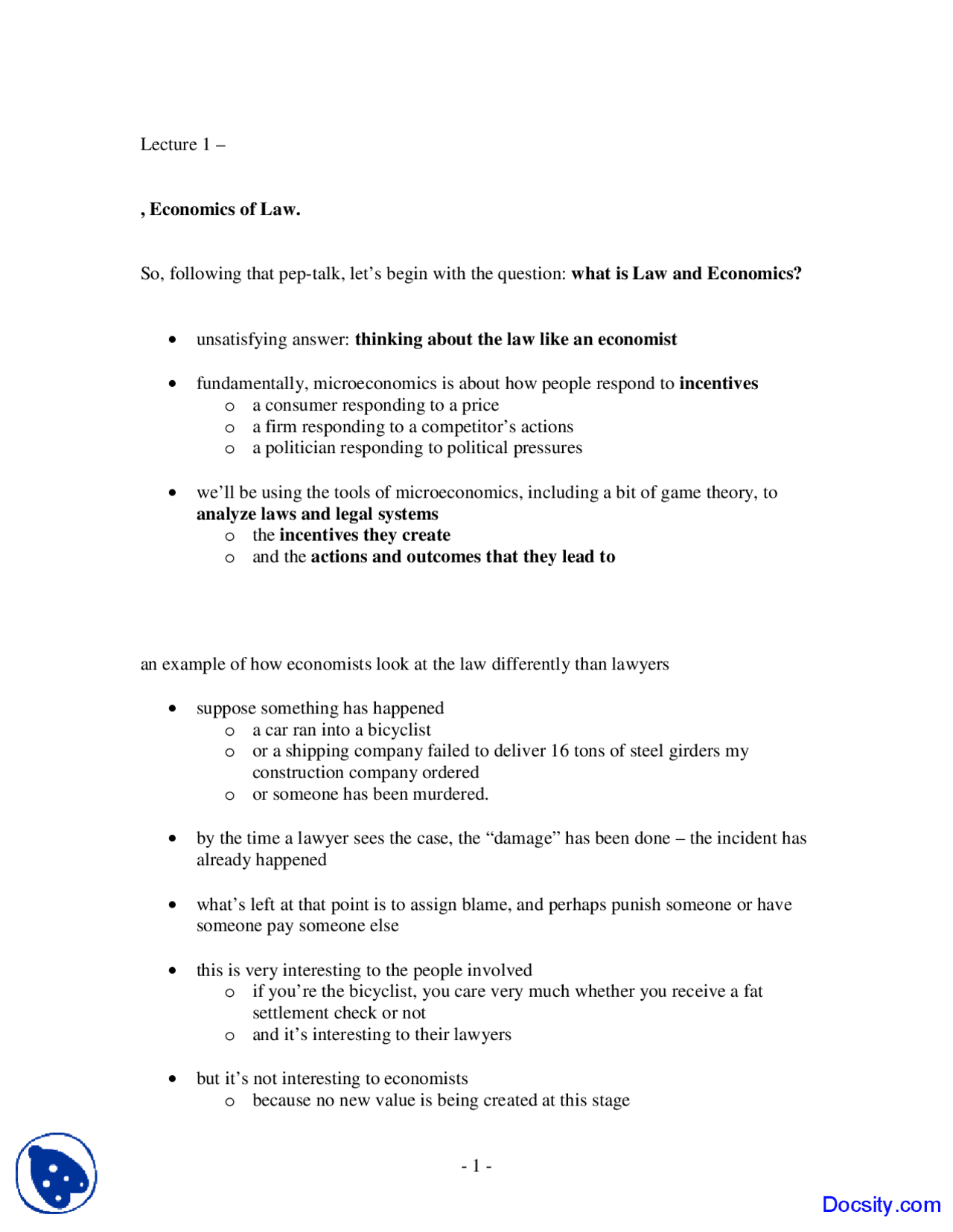 Laws and Legal Systems - Economics of Law - Lecture Notes | Study notes ...