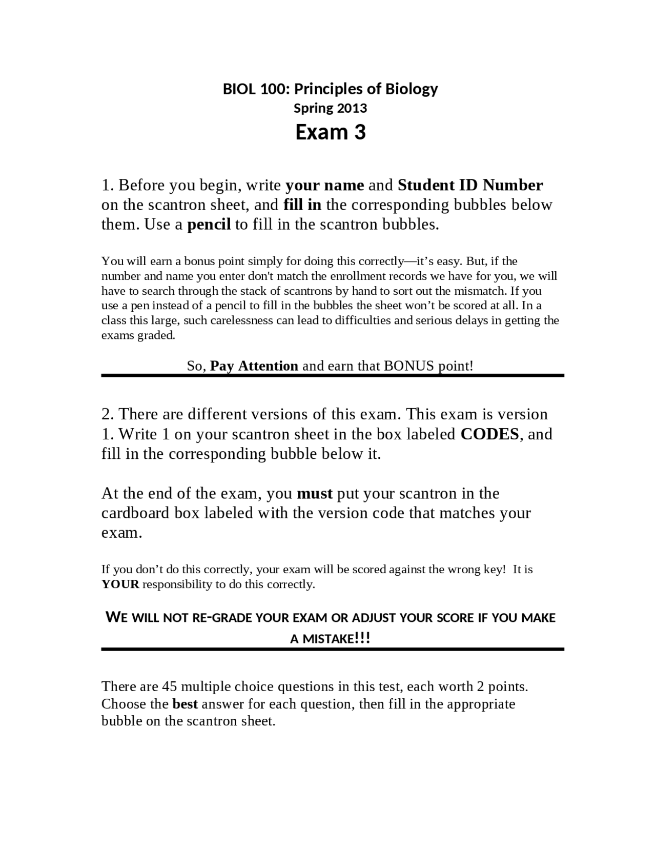 Solved Questions for Exam 3 - Principles of Biology | BIOL 100 - Docsity