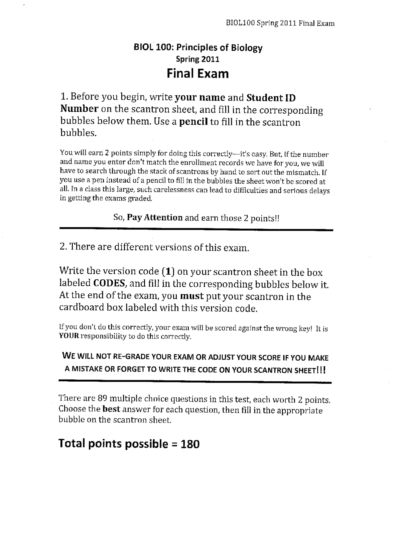 89 Solved Questions on Principles of Biology | BIOL 100 - Docsity
