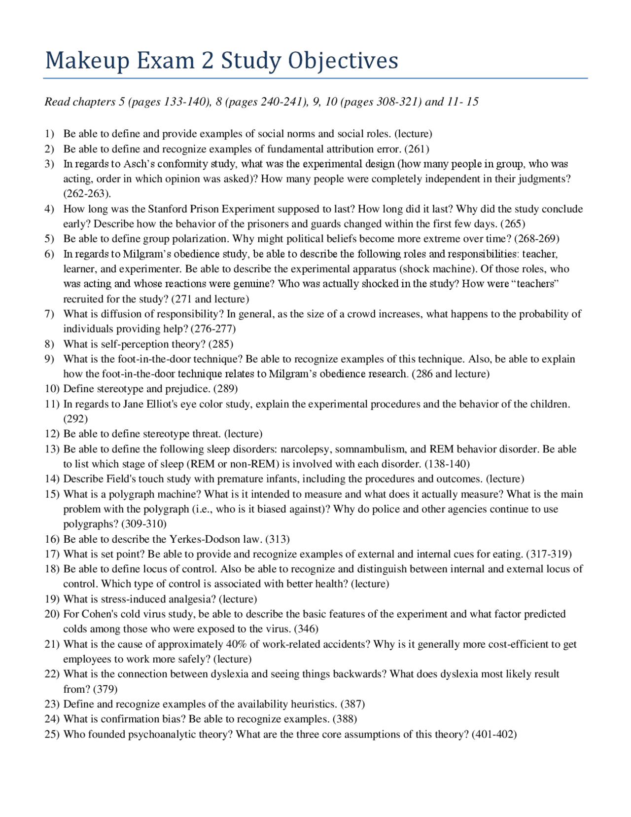 Psychology 1000 Study Guide | Makeup Exam 2 | PSY 1000 - Docsity