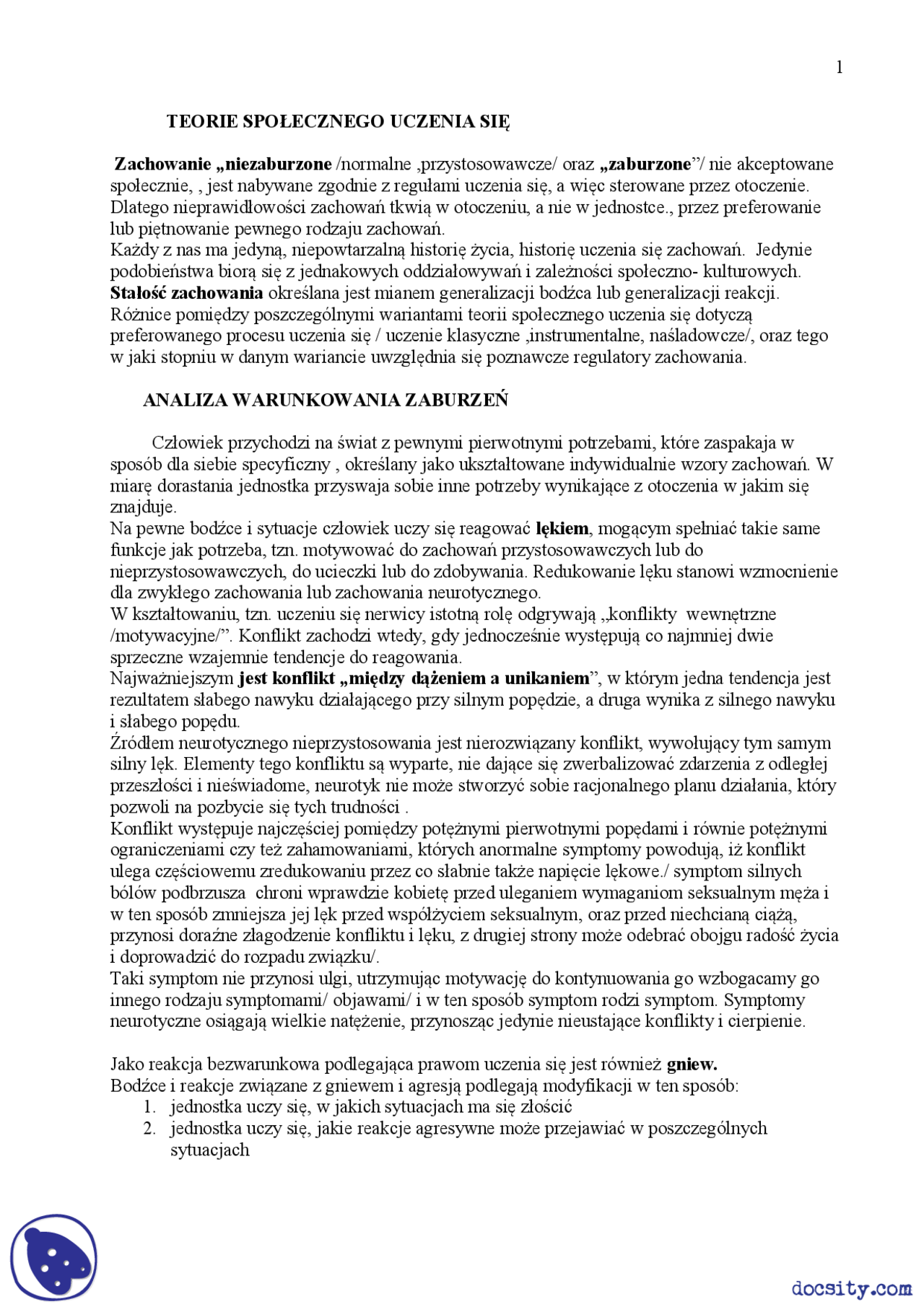 Teorie społecznego uczenia się - Notatki - Psychologia | Notatki