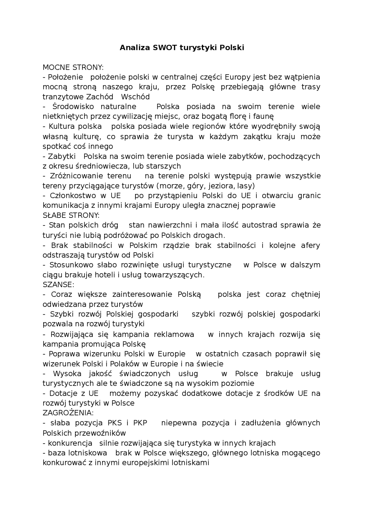 Analiza SWOT turystyki Polski - Notatki - Turystyka | Notatki ...