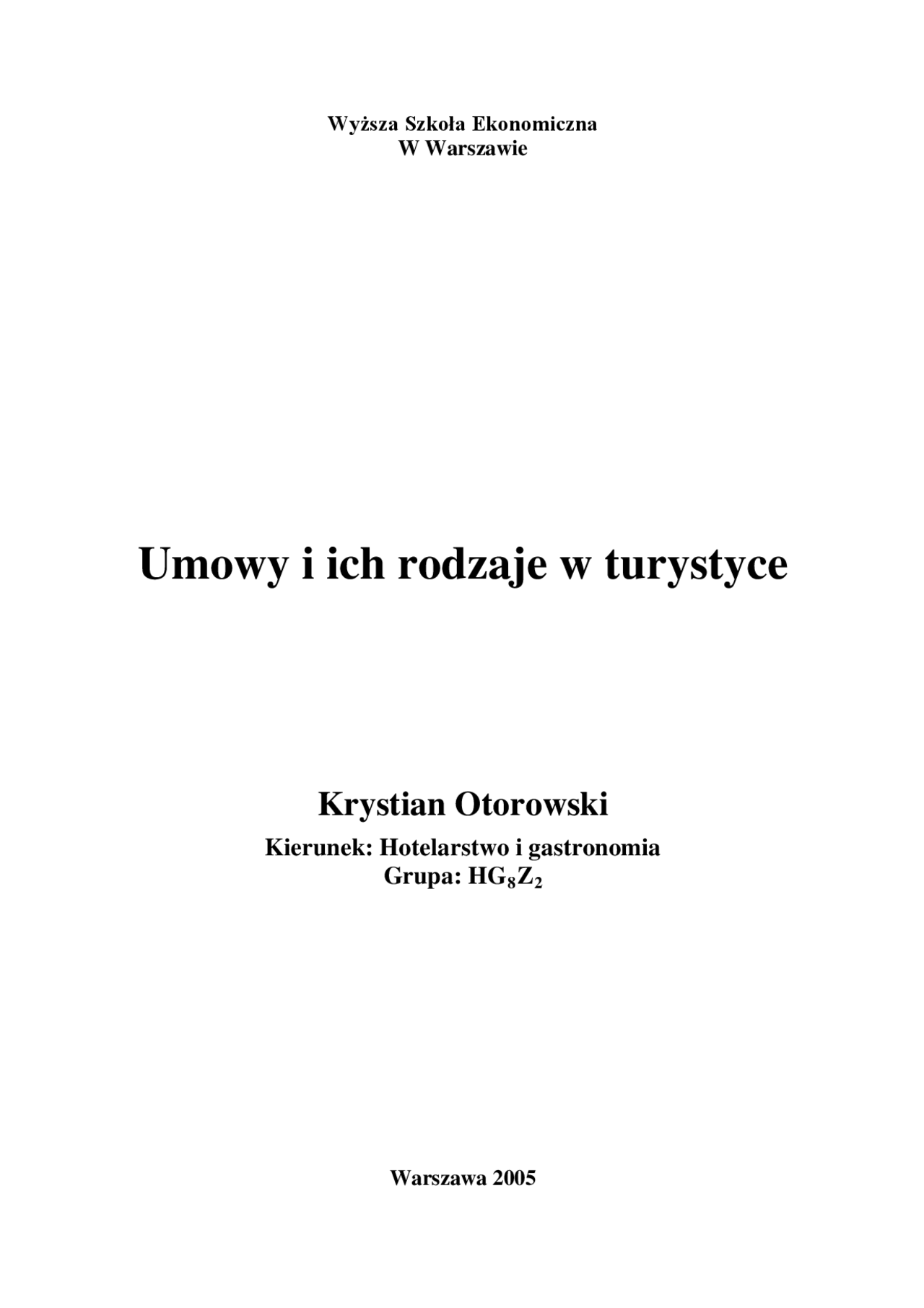 Rodzaje Umów W Turystyce Sprawdzian Pdf
