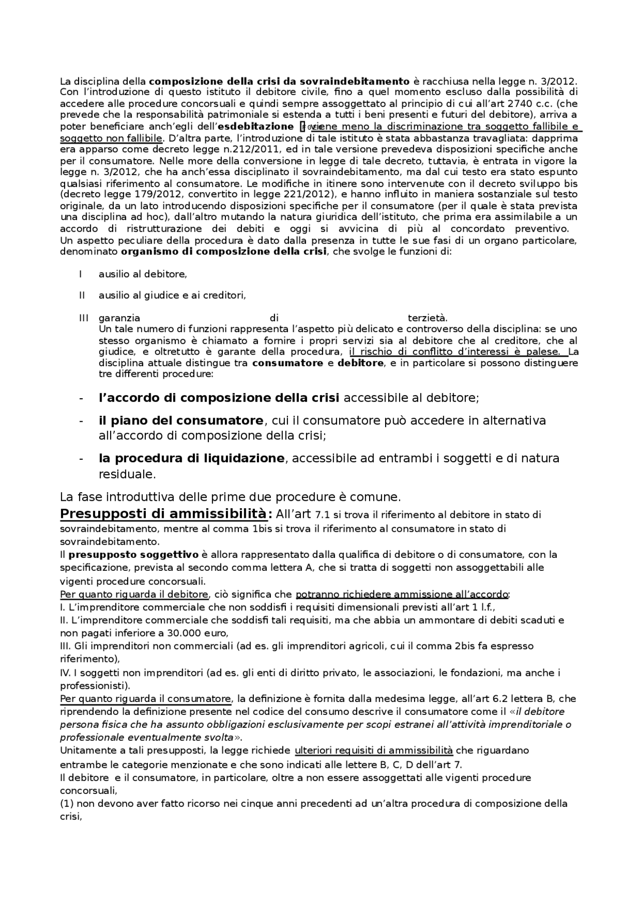 PROCEDURE DI COMPOSIZIONE DELLA CRISI Docsity