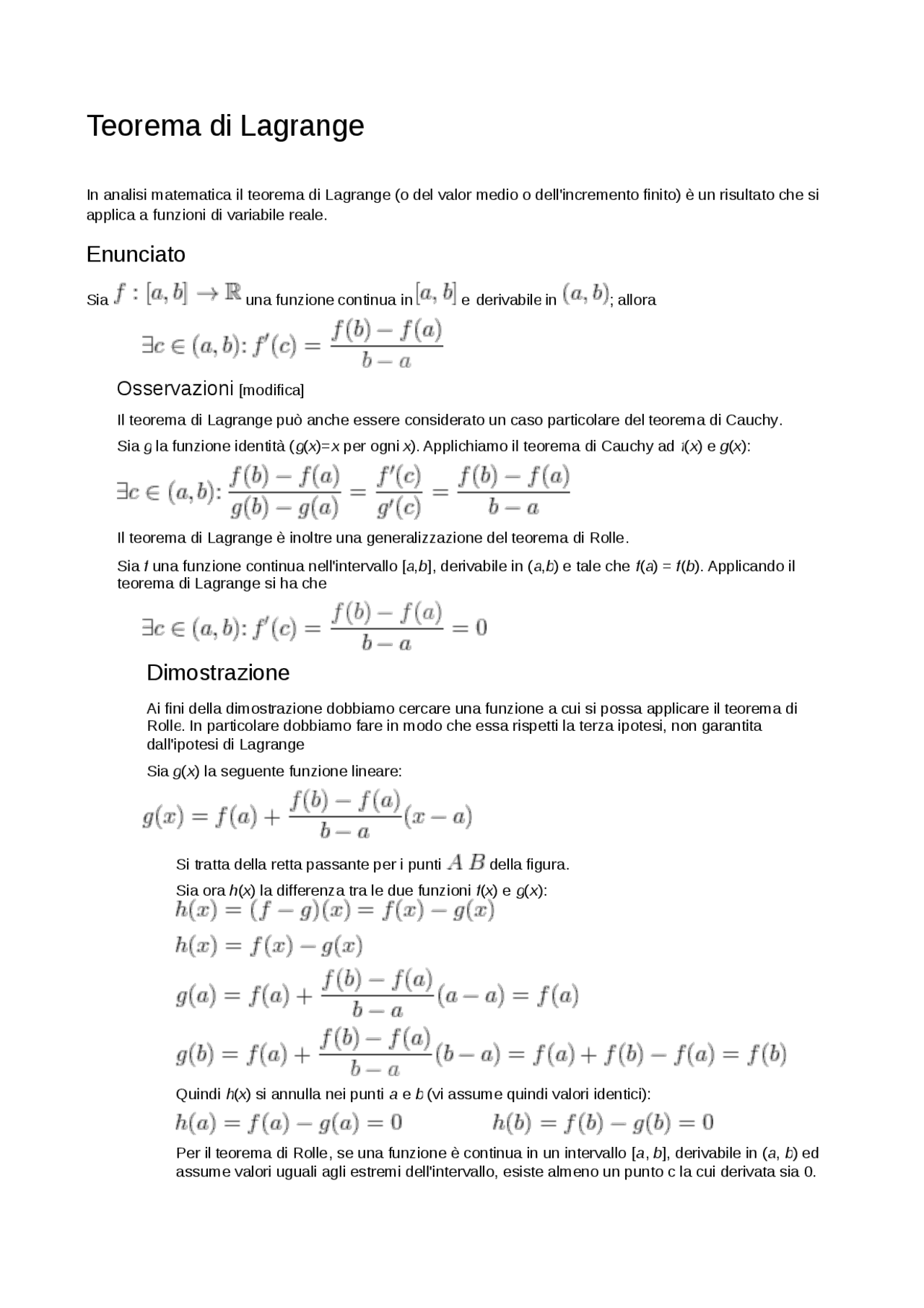 Teorema di Lagrange Appunti di Matematica Generale Docsity