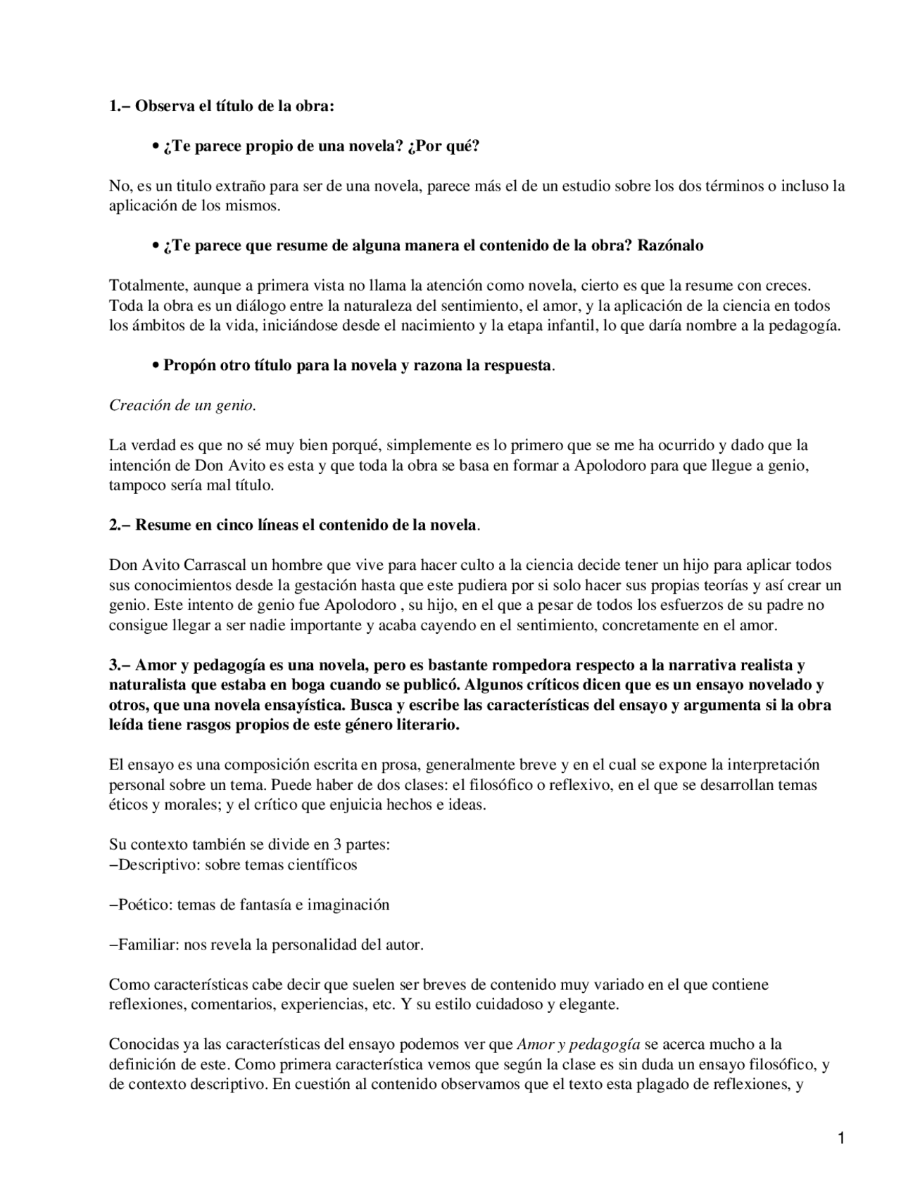 Amor Y Pedagogia Apuntes Literatura Docsity