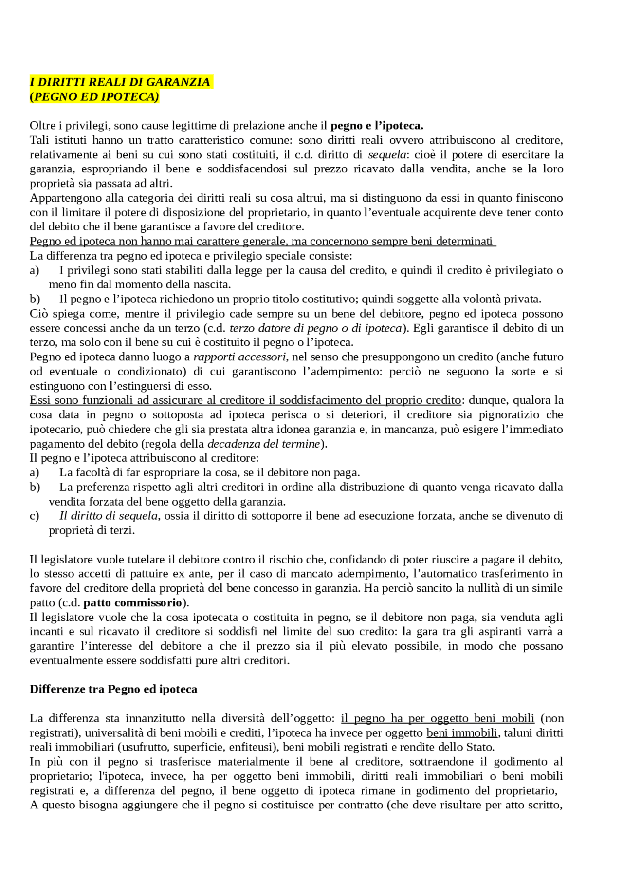 I DIRITTI REALI DI GARANZIA Docsity