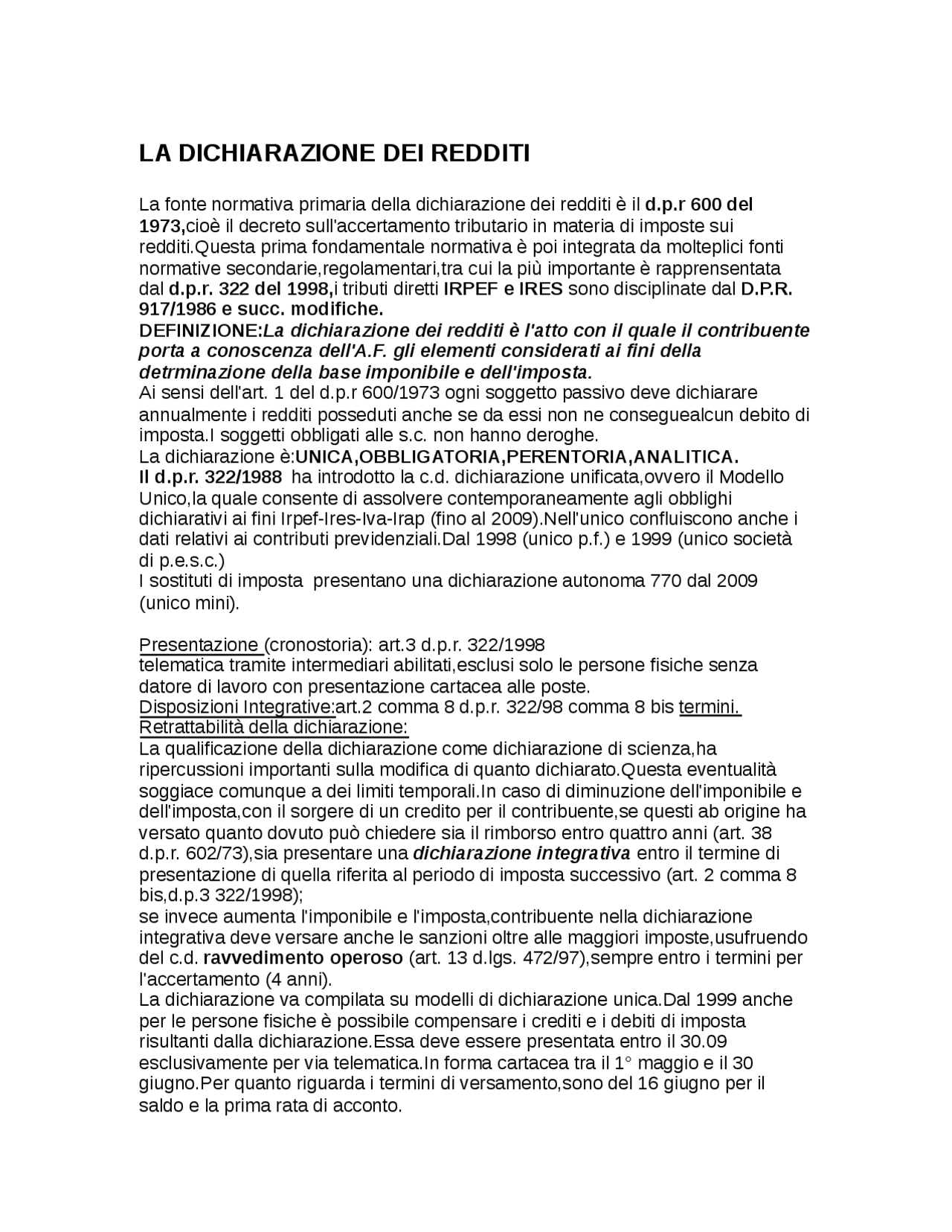 Natura Giuridica Della Dichiarazione Tributaria Docsity
