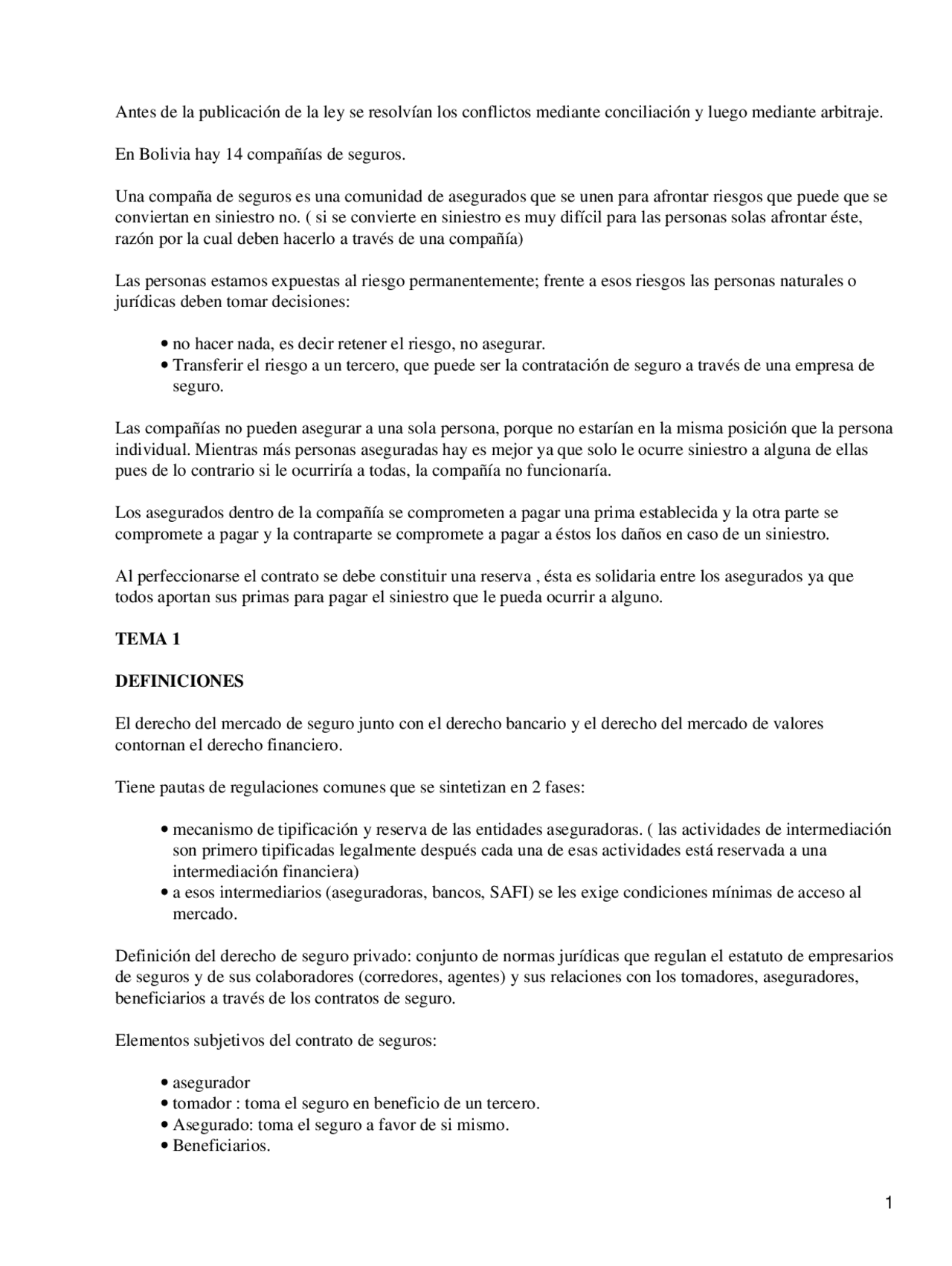 Derecho Del Mercado De Seguro En Bolivia Apuntes Derecho Docsity