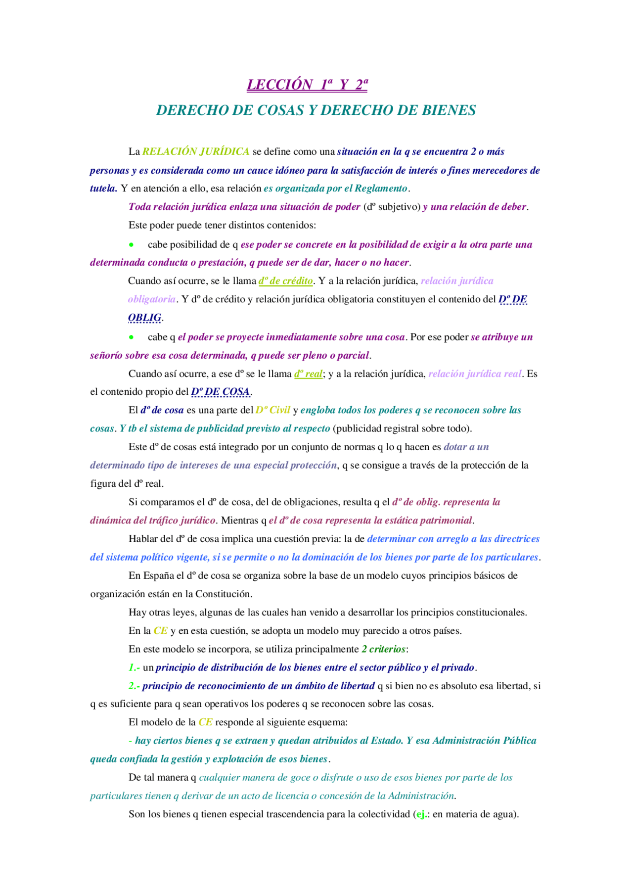 Derecho de cosas y derecho de bienes Apuntes Derecho Parte1 Docsity