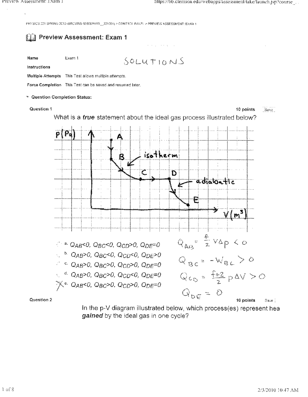 Exam 1 Solutions | Physics with Calculus II | PHYS 221 - Docsity