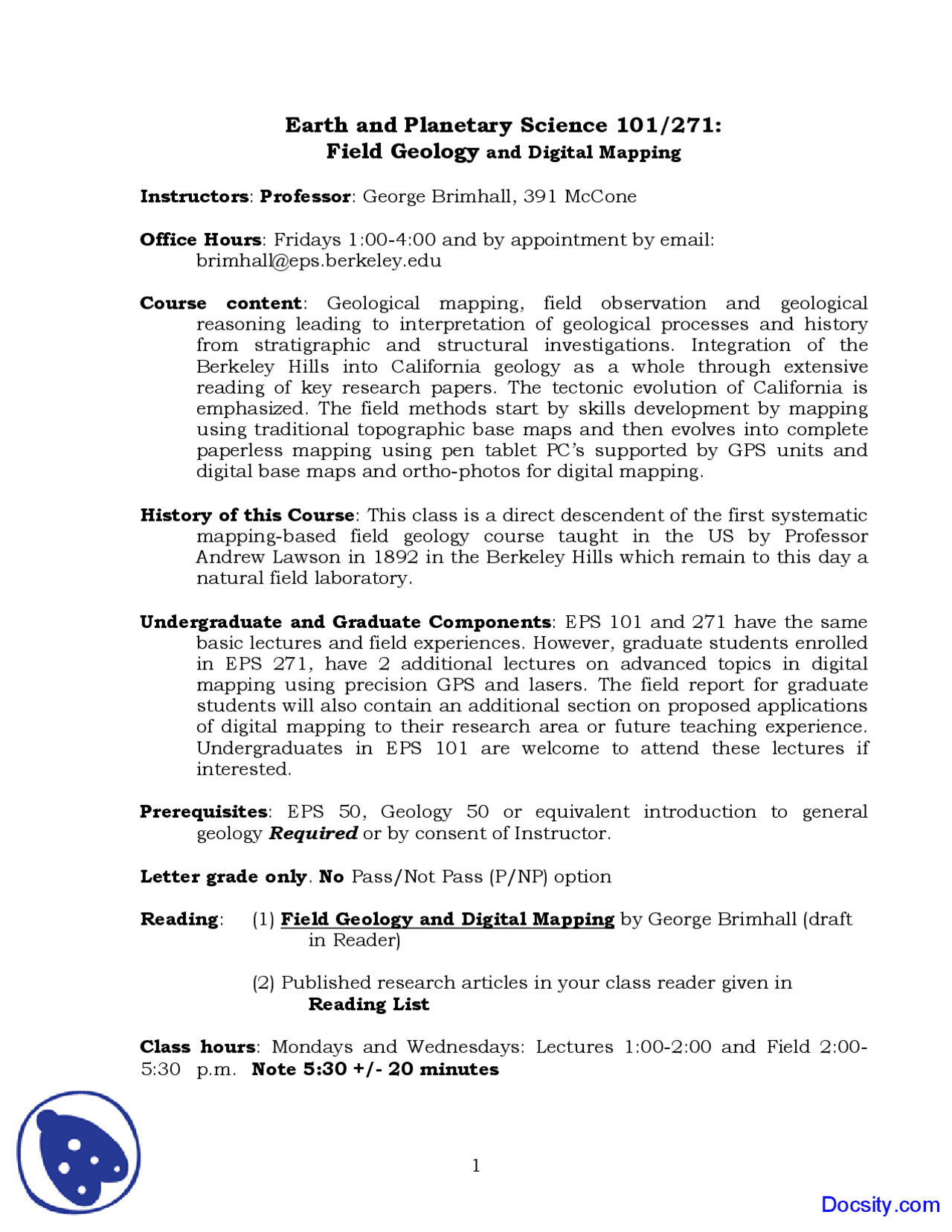 Overview - Field Geology - lecture notes - Docsity